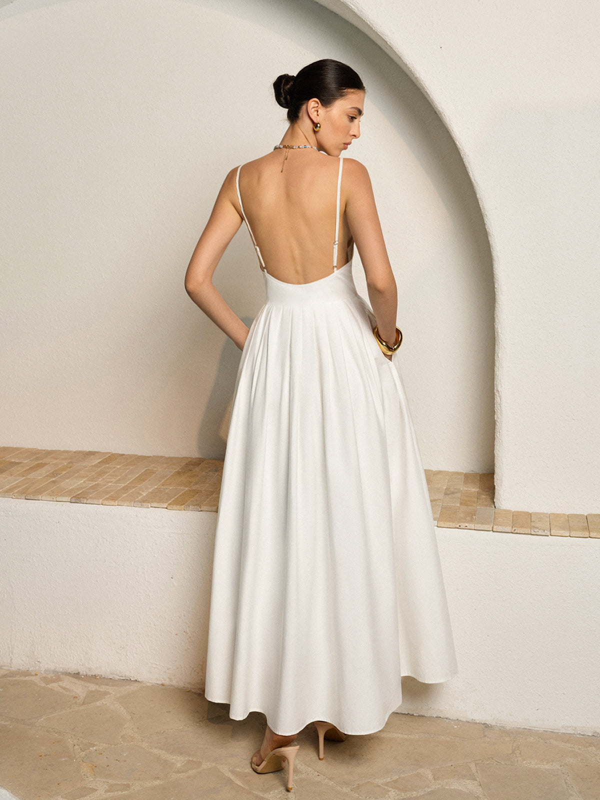 Spagetti Askılı Pileli Elbise