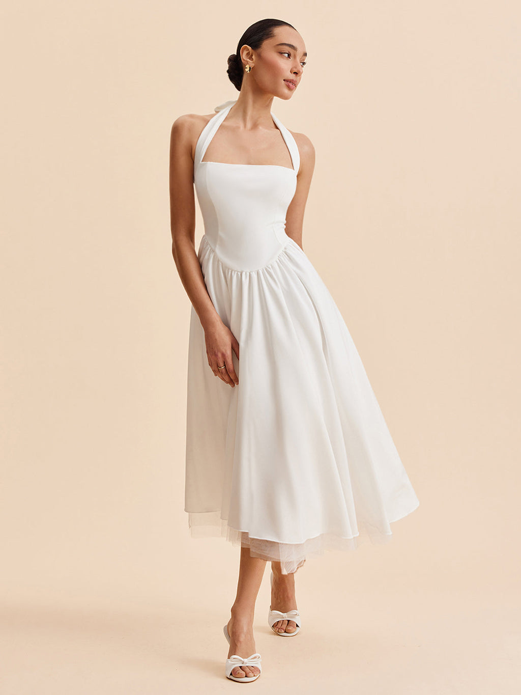 Şık Halter Sırt Dekolteli Kolsuz Abiye Elbise Fermuar Detayı ile