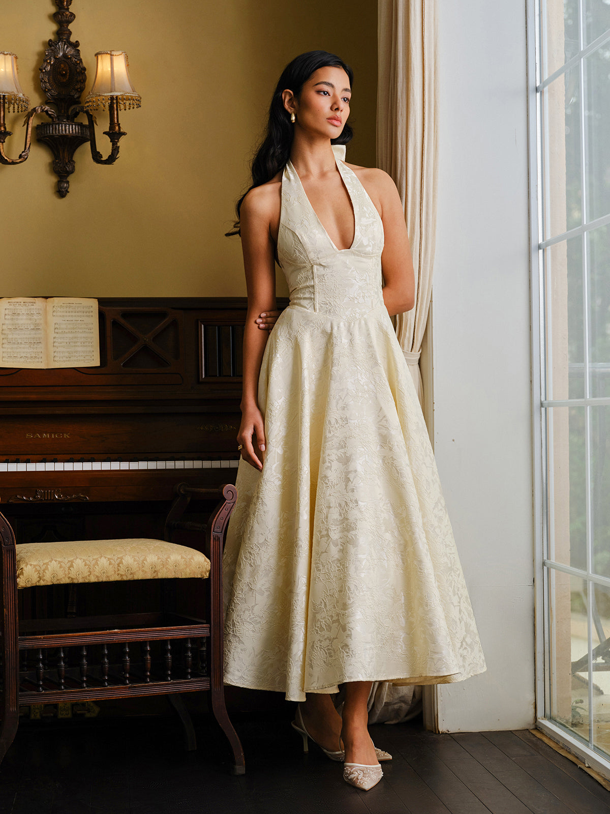 Şık Vintage Askılı Abiye Elbise