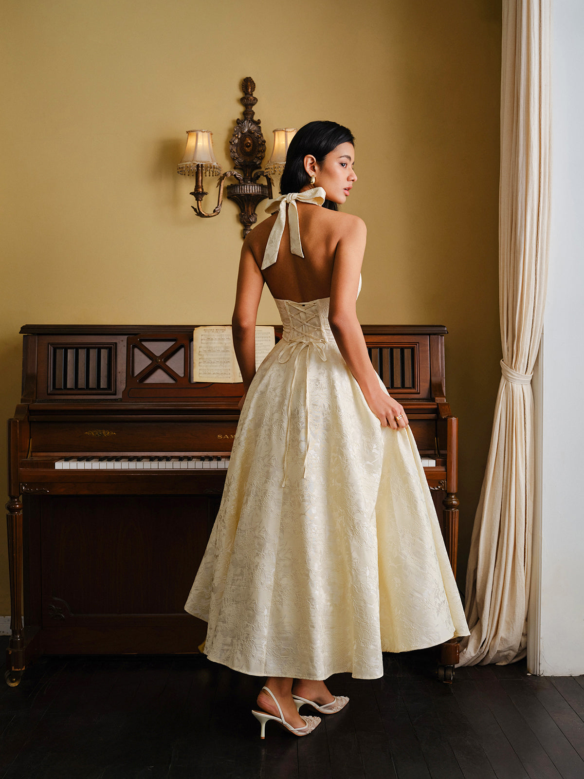 Şık Vintage Askılı Abiye Elbise