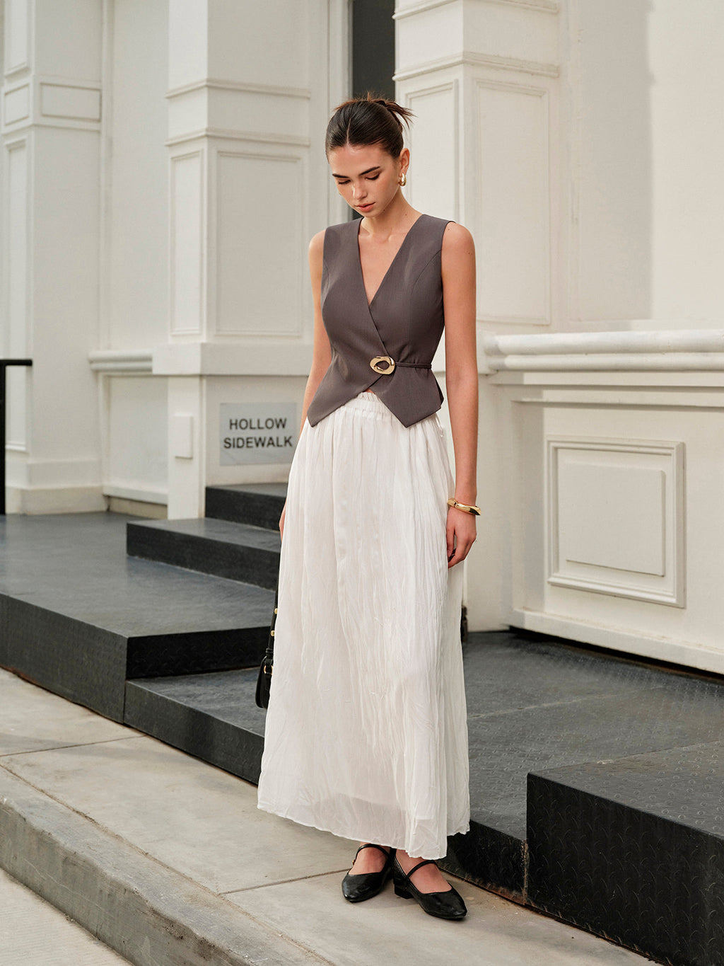 Şık Plise Maksik etek, Rahat Lastikli Bel Bandı ile