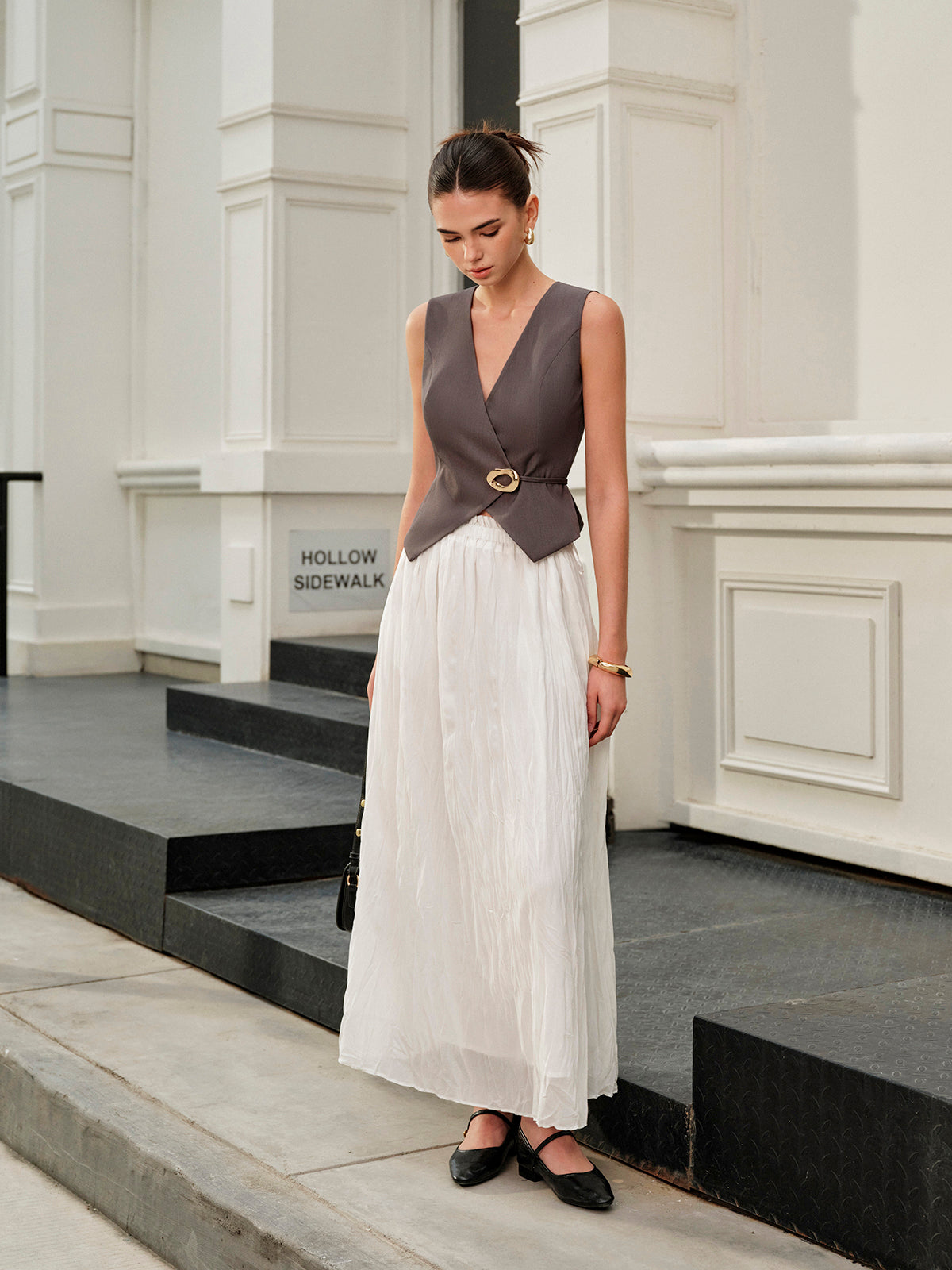 Şık Plise Maksik etek, Rahat Lastikli Bel Bandı ile