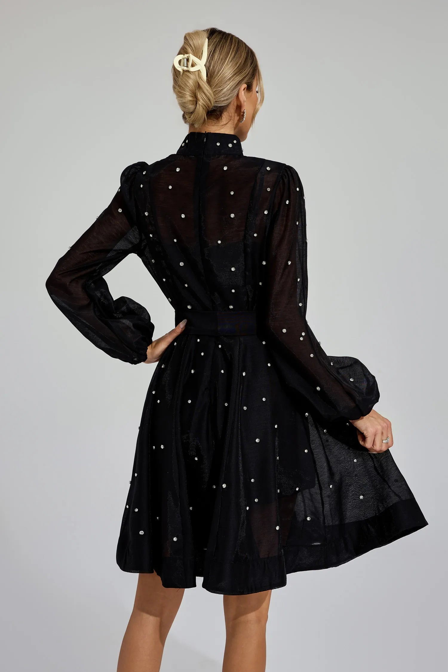 Kaïssa Siyah Elmas İşlemeli Mini Elbise