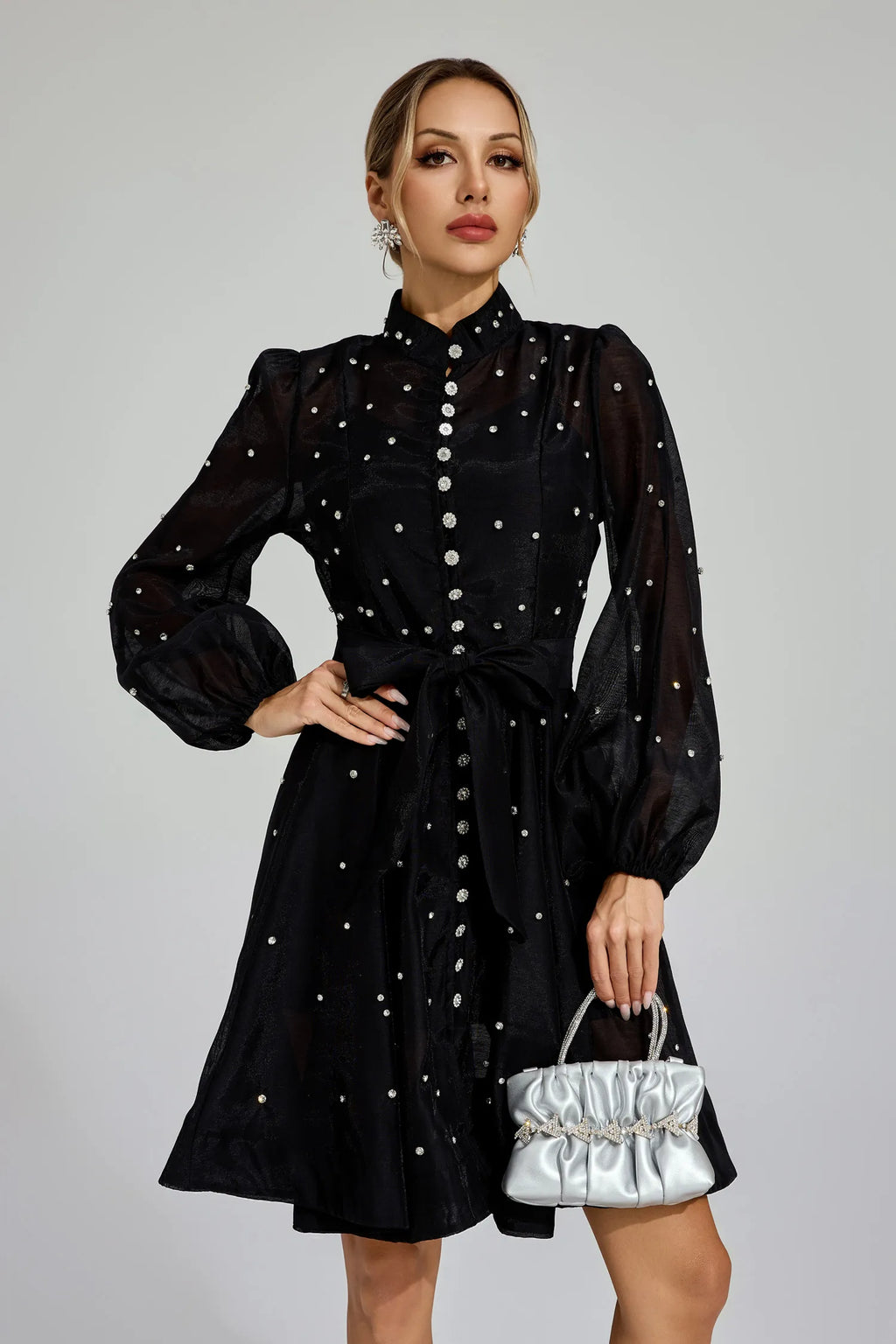 Kaïssa Siyah Elmas İşlemeli Mini Elbise