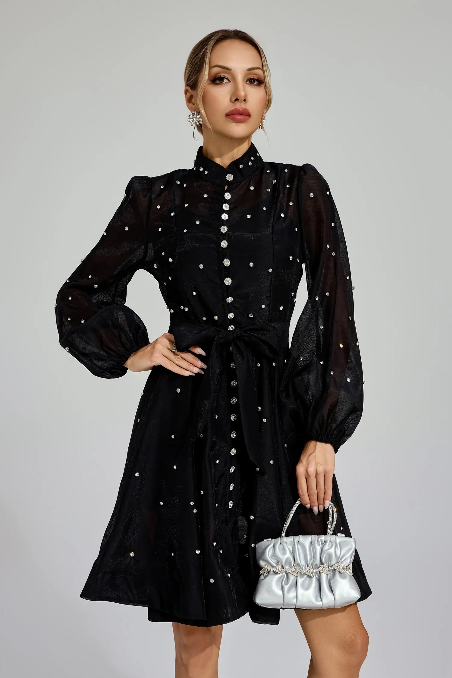 Kaïssa Siyah Elmas İşlemeli Mini Elbise