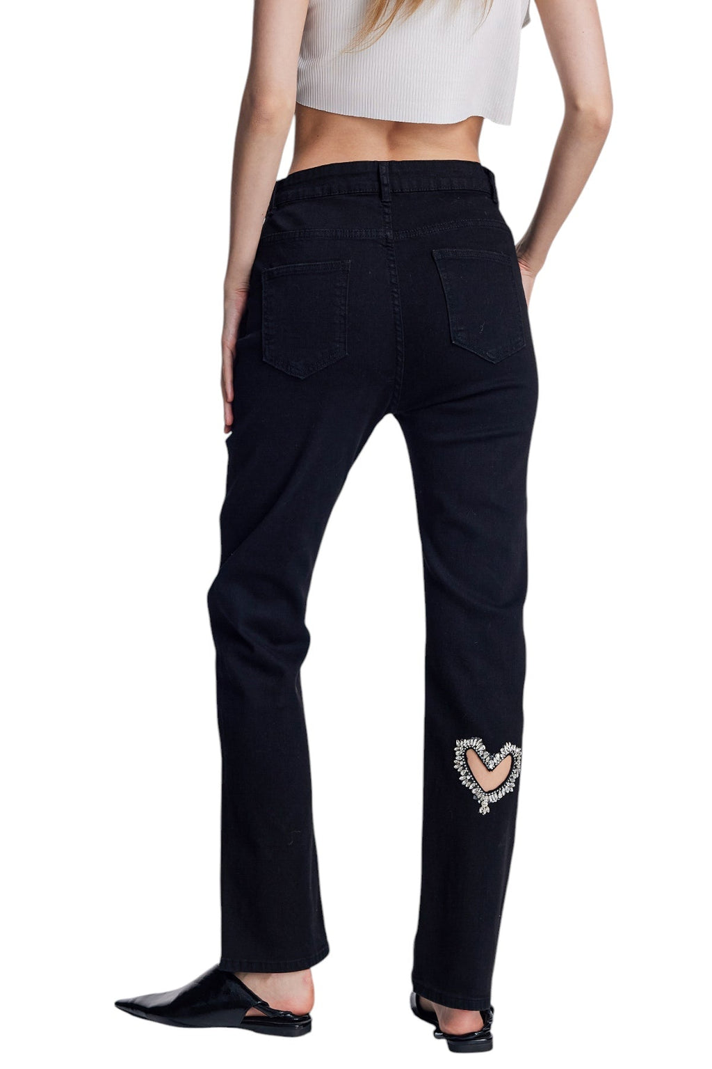 Taş İşlemeli Kesik Detaylı Jean