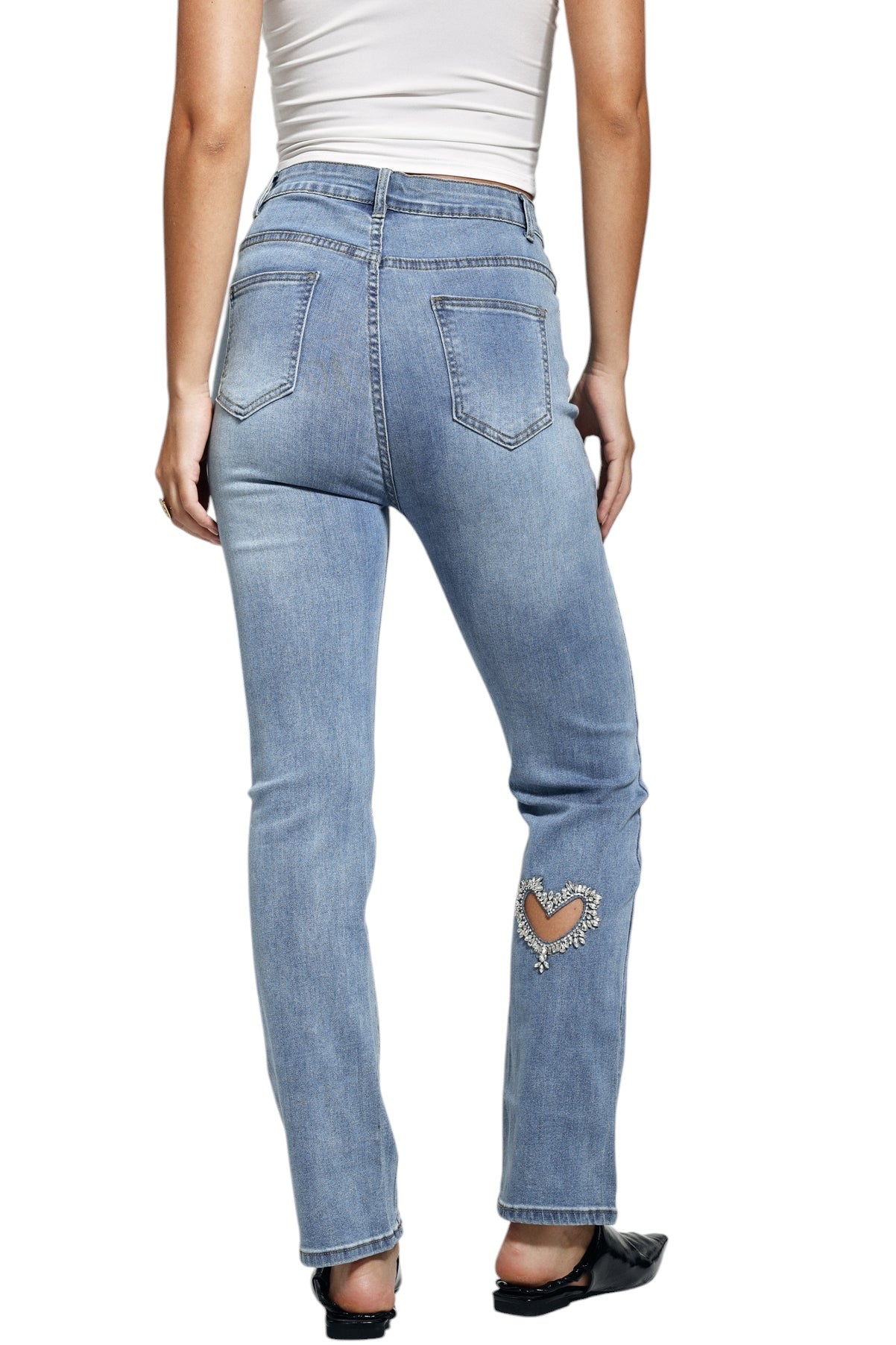 Taş İşlemeli Kesik Detaylı Jean