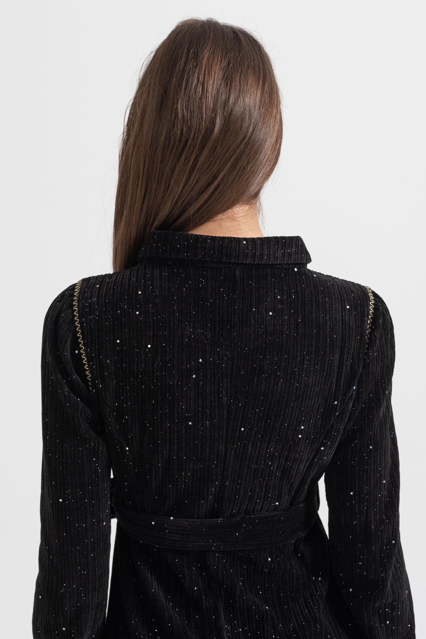 Siyah Uzun Kollu Zarif Ribana Elbise