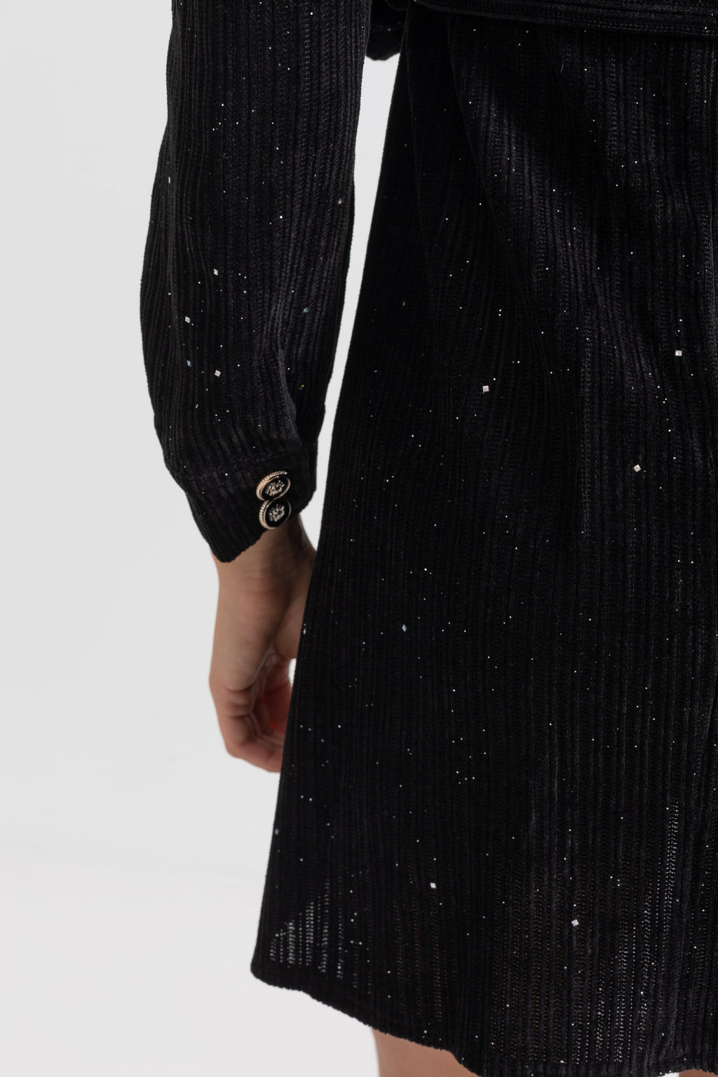 Siyah Uzun Kollu Zarif Ribana Elbise