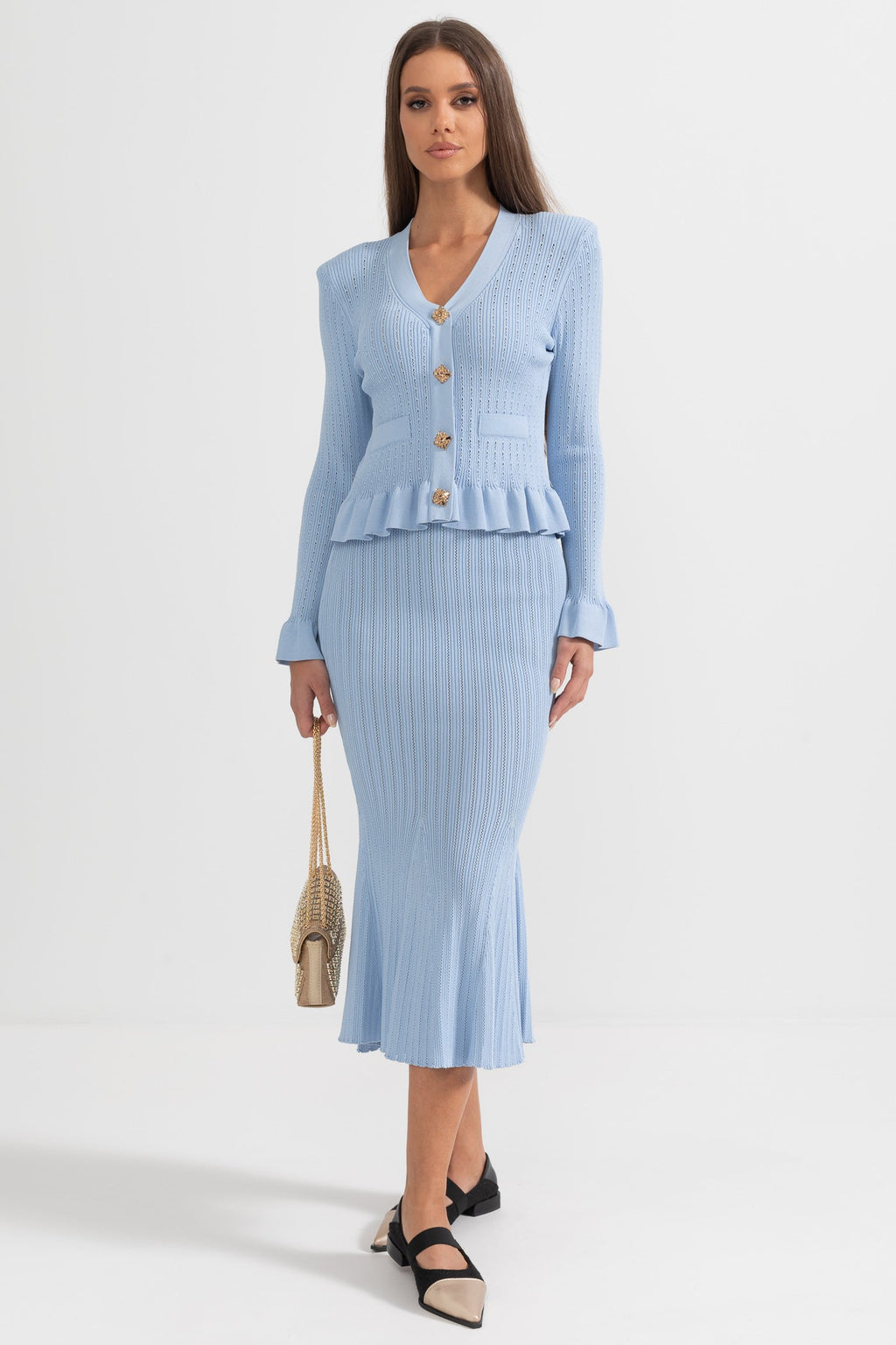 Fırfırlı Ceket & Kloş Etek Örgü Takım