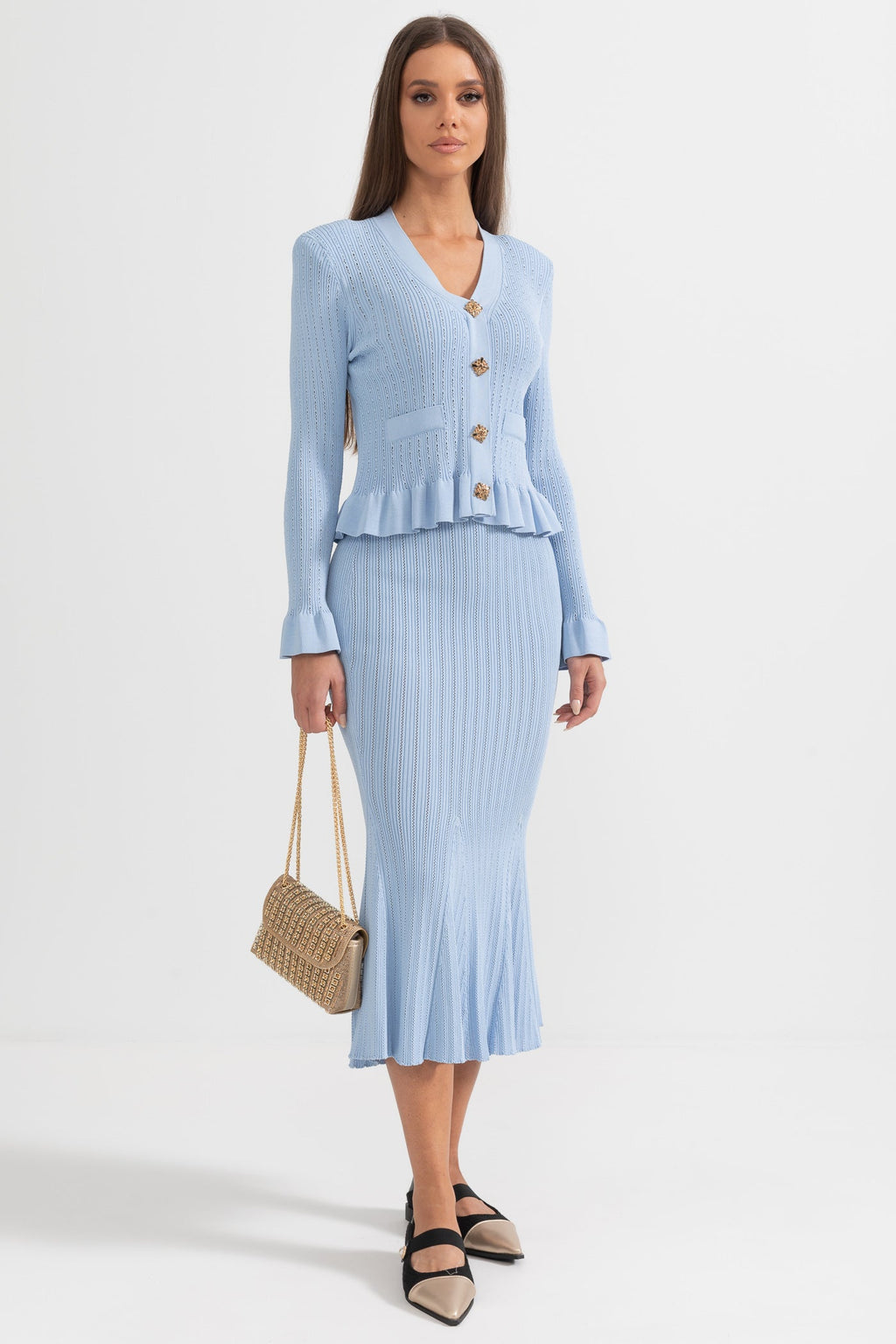 Fırfırlı Ceket & Kloş Etek Örgü Takım