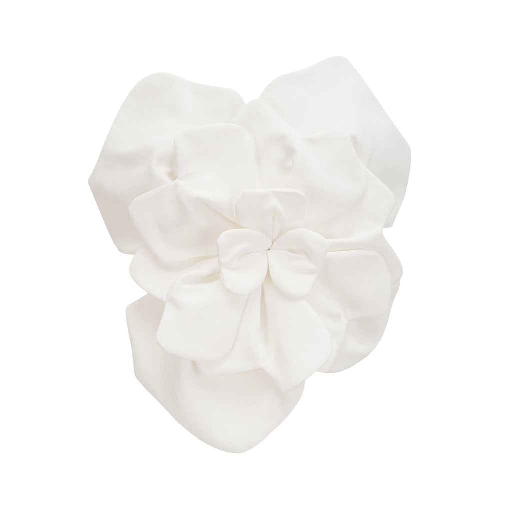 Flora Elegance Beyaz 3D Çiçek Detaylı Straplez Bluz