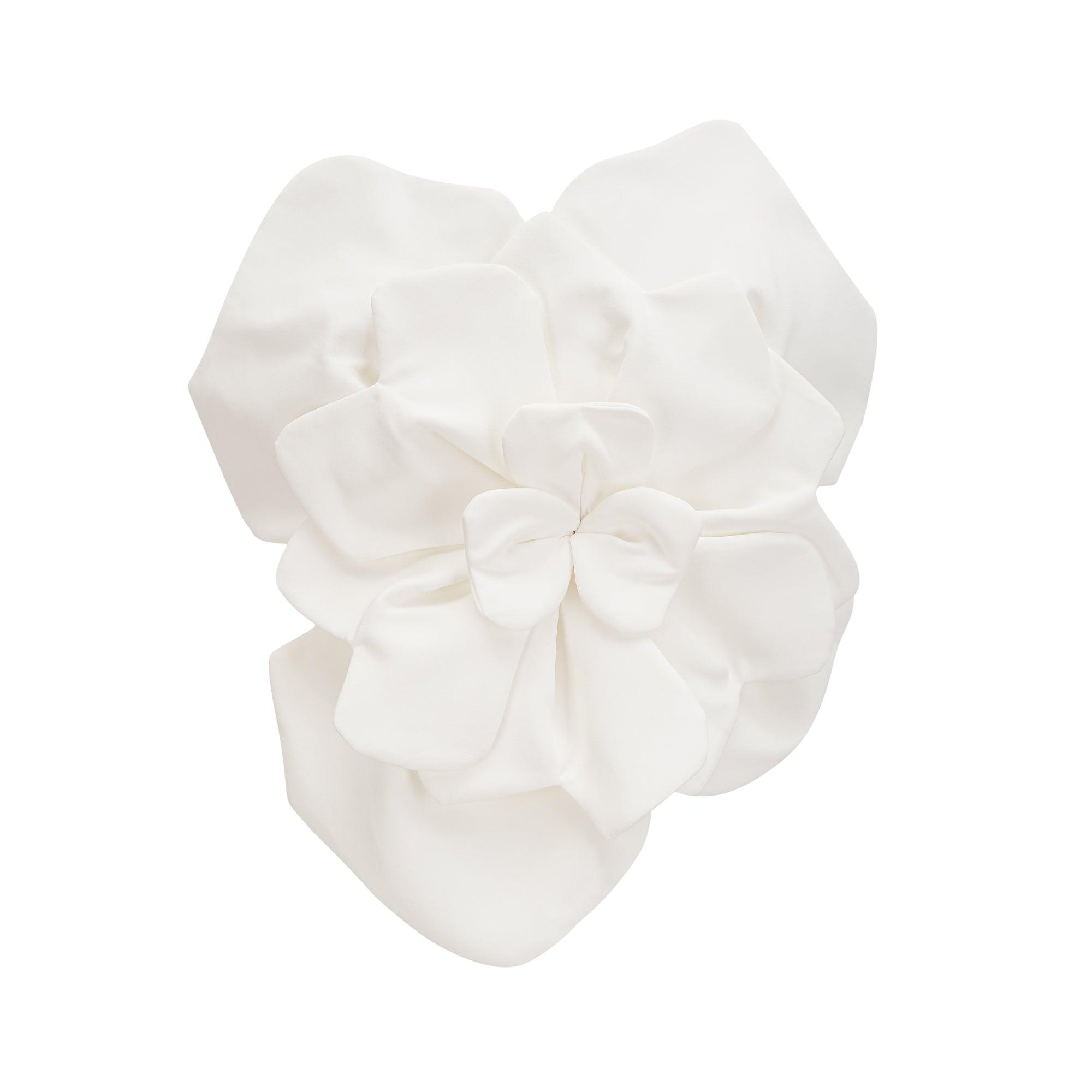 Flora Elegance Beyaz 3D Çiçek Detaylı Straplez Bluz