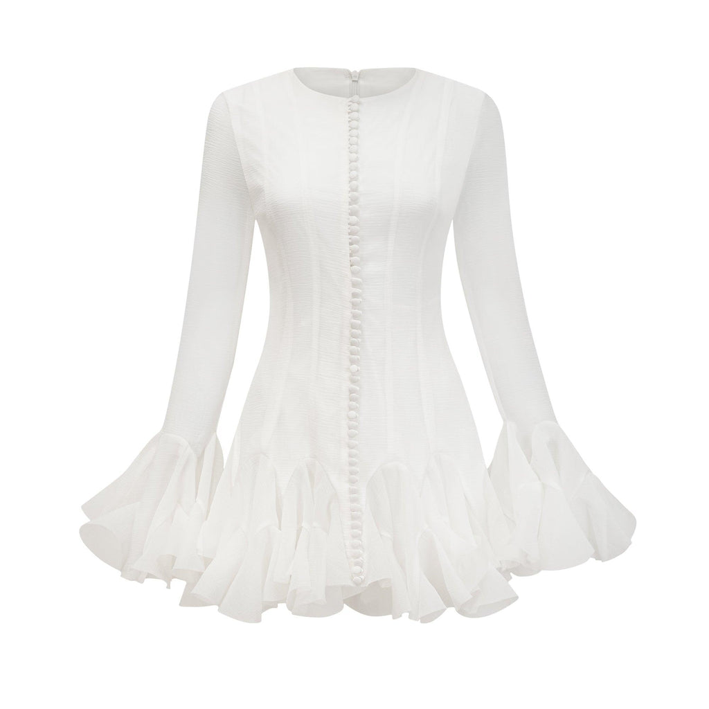 Aurora Fırfır Detaylı Beyaz Mini Elbise