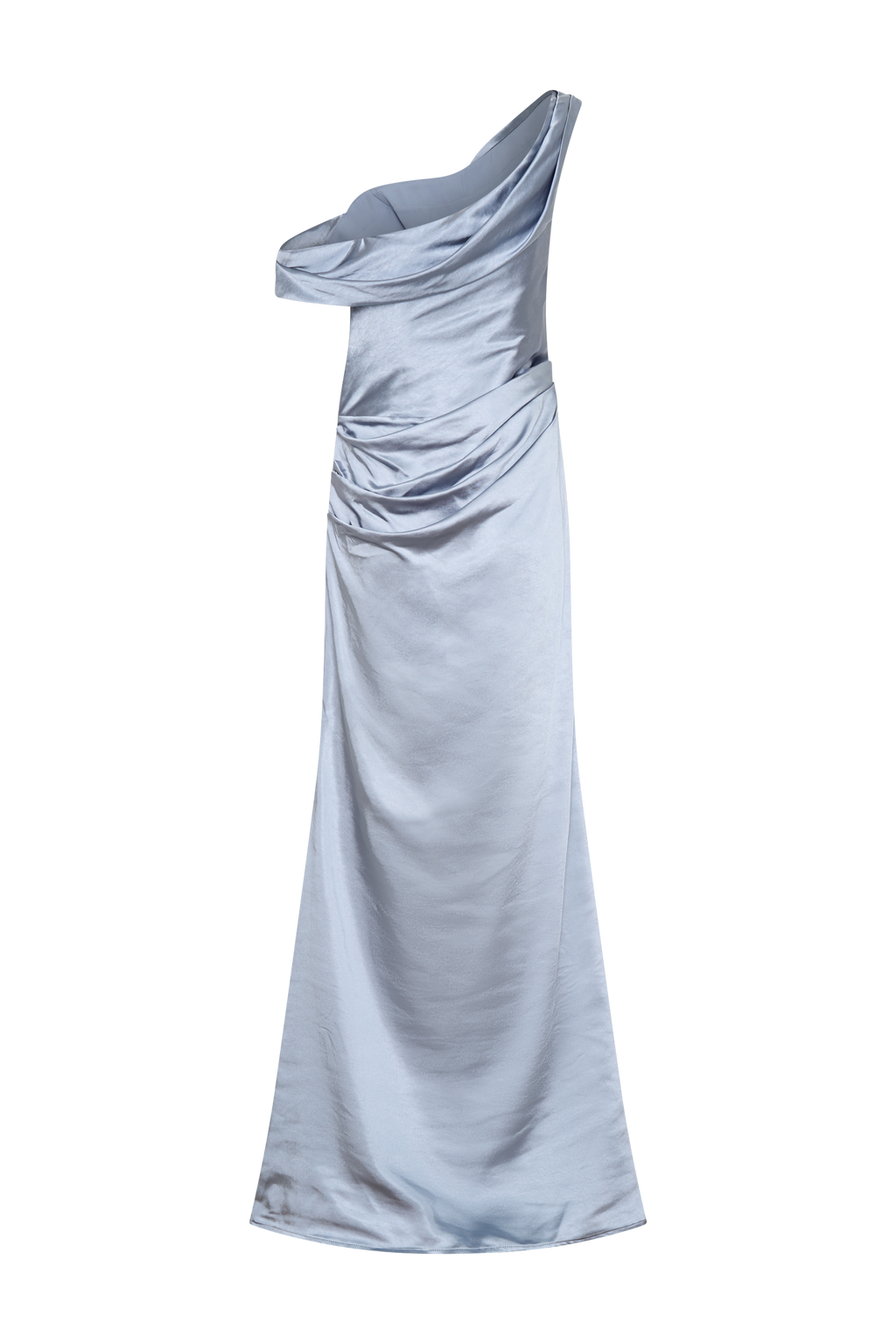 Dalia Düşük Omuz Saten Maxi Elbise - Buzlu Mavi