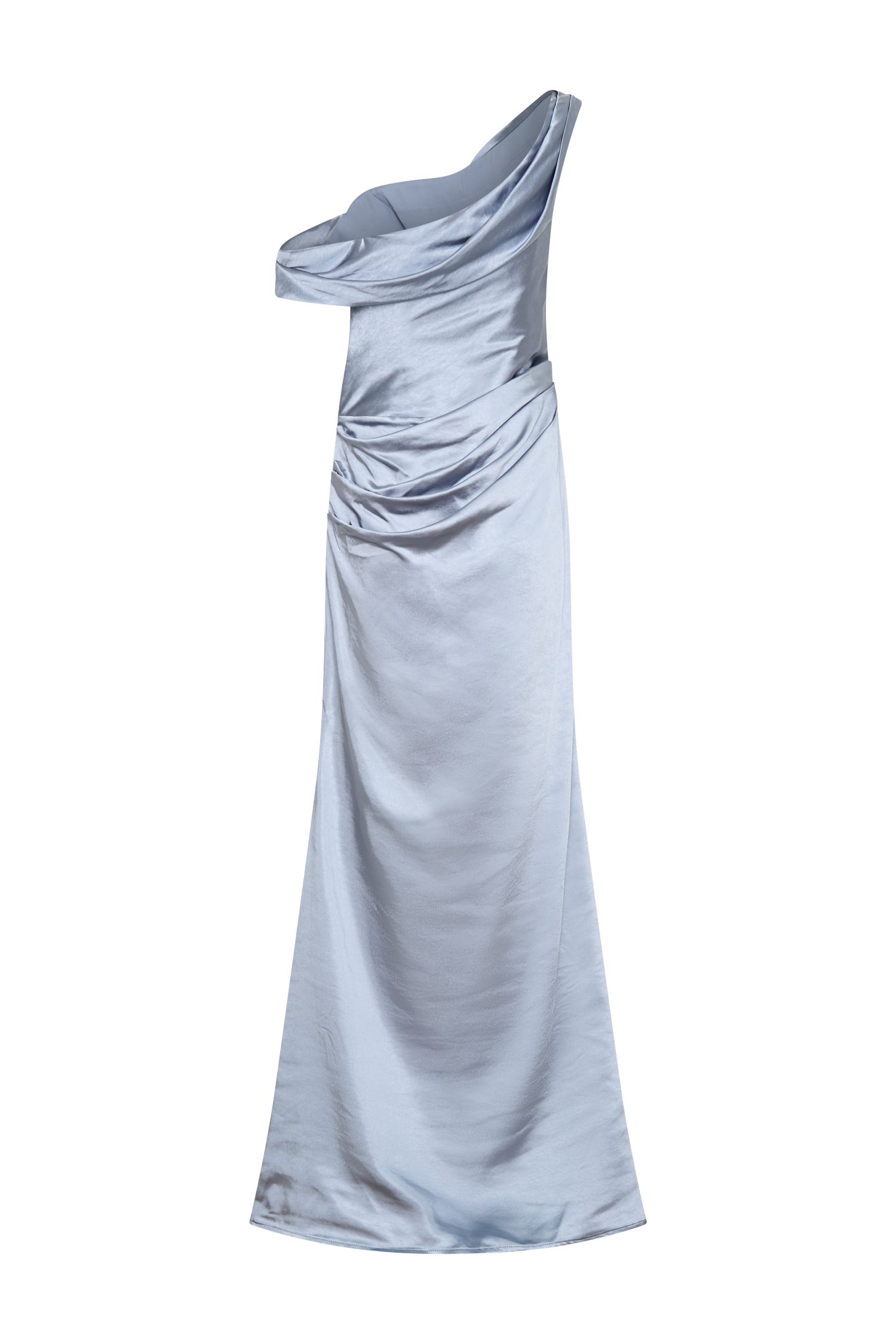 Dalia Düşük Omuz Saten Maxi Elbise - Buzlu Mavi