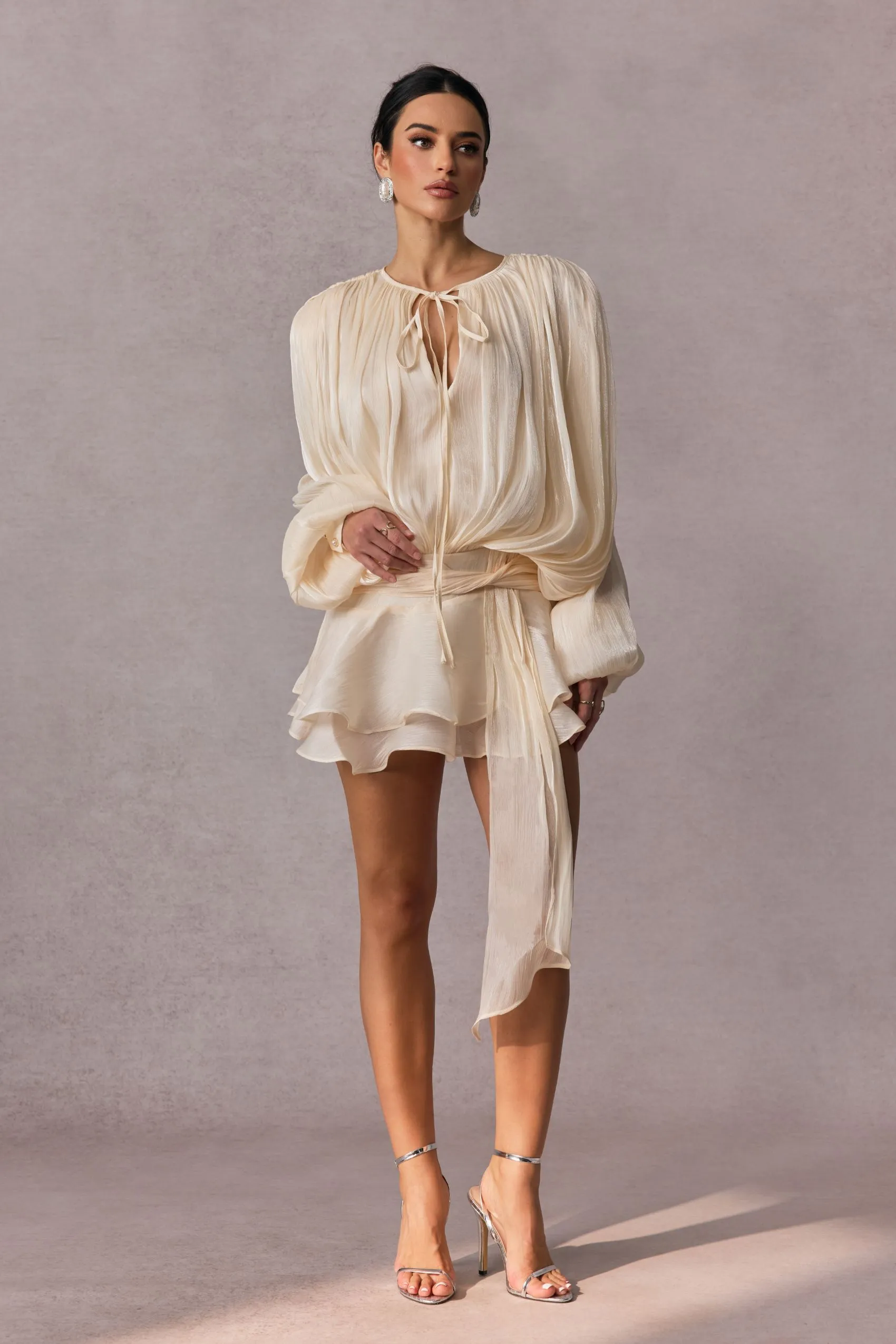 Beryl Pileli Volanlı Etek Mini Elbise