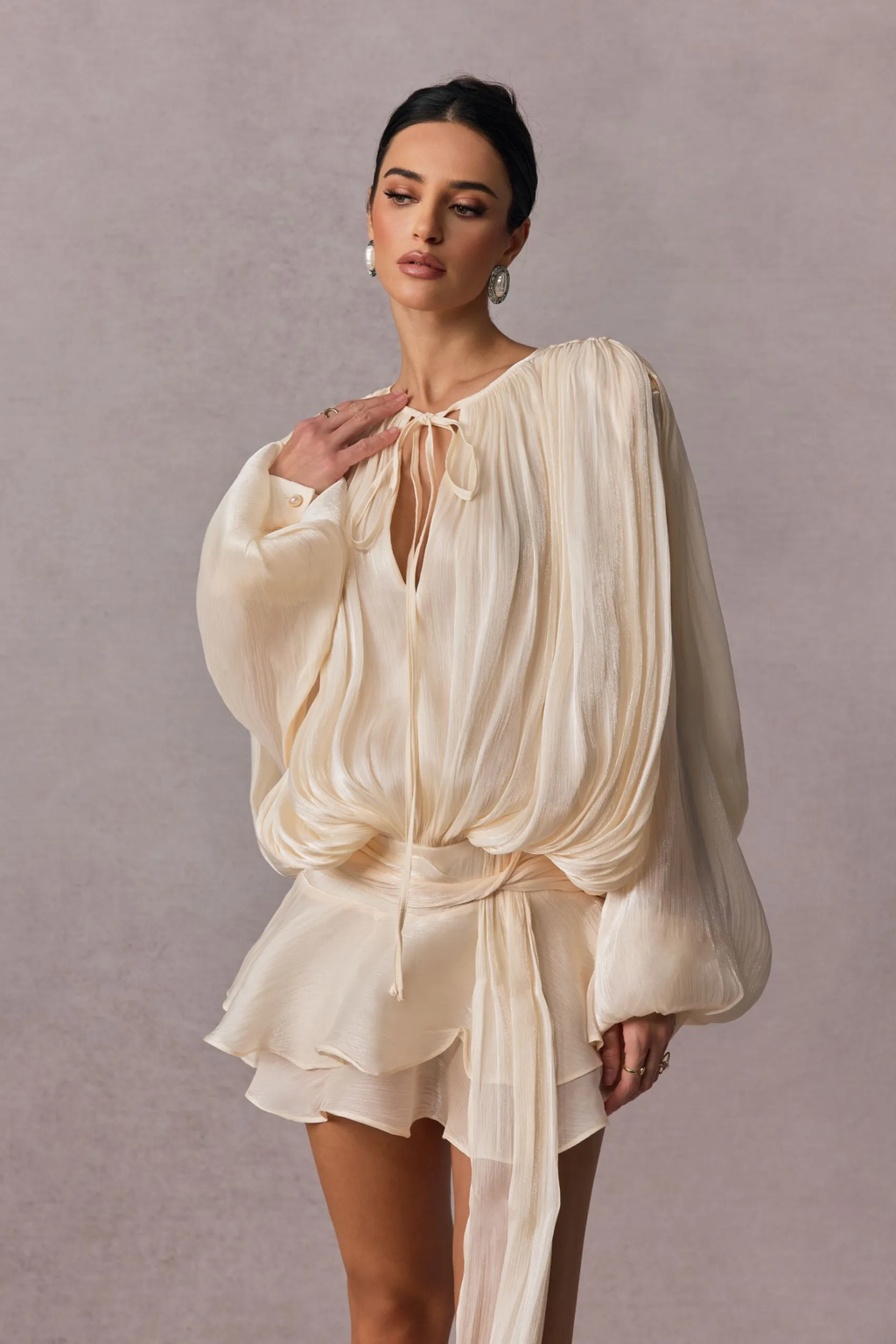 Beryl Pileli Volanlı Etek Mini Elbise