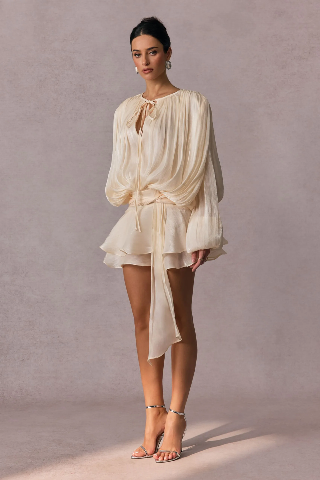 Beryl Pileli Volanlı Etek Mini Elbise