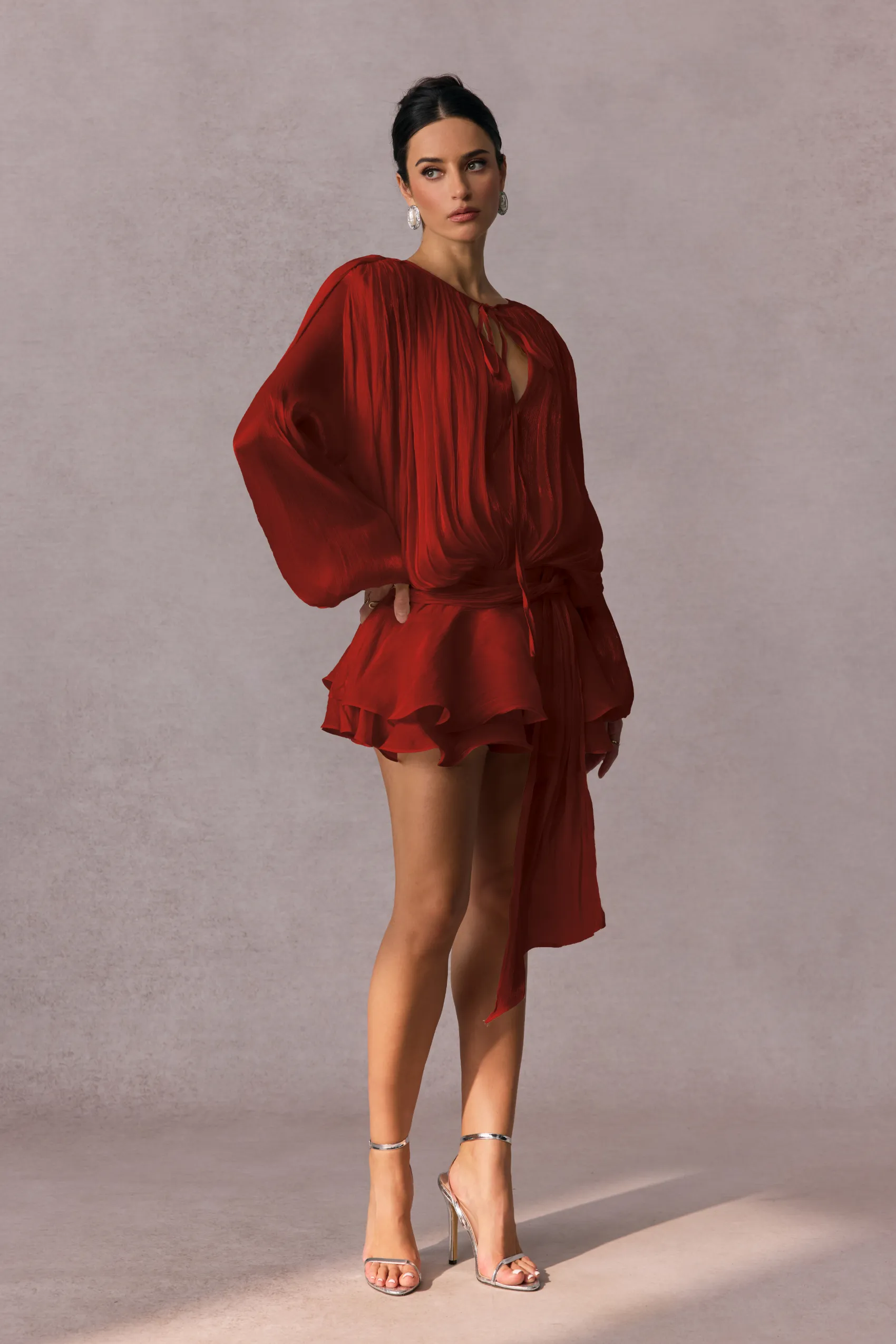 Beryl Pileli Volanlı Etek Mini Elbise