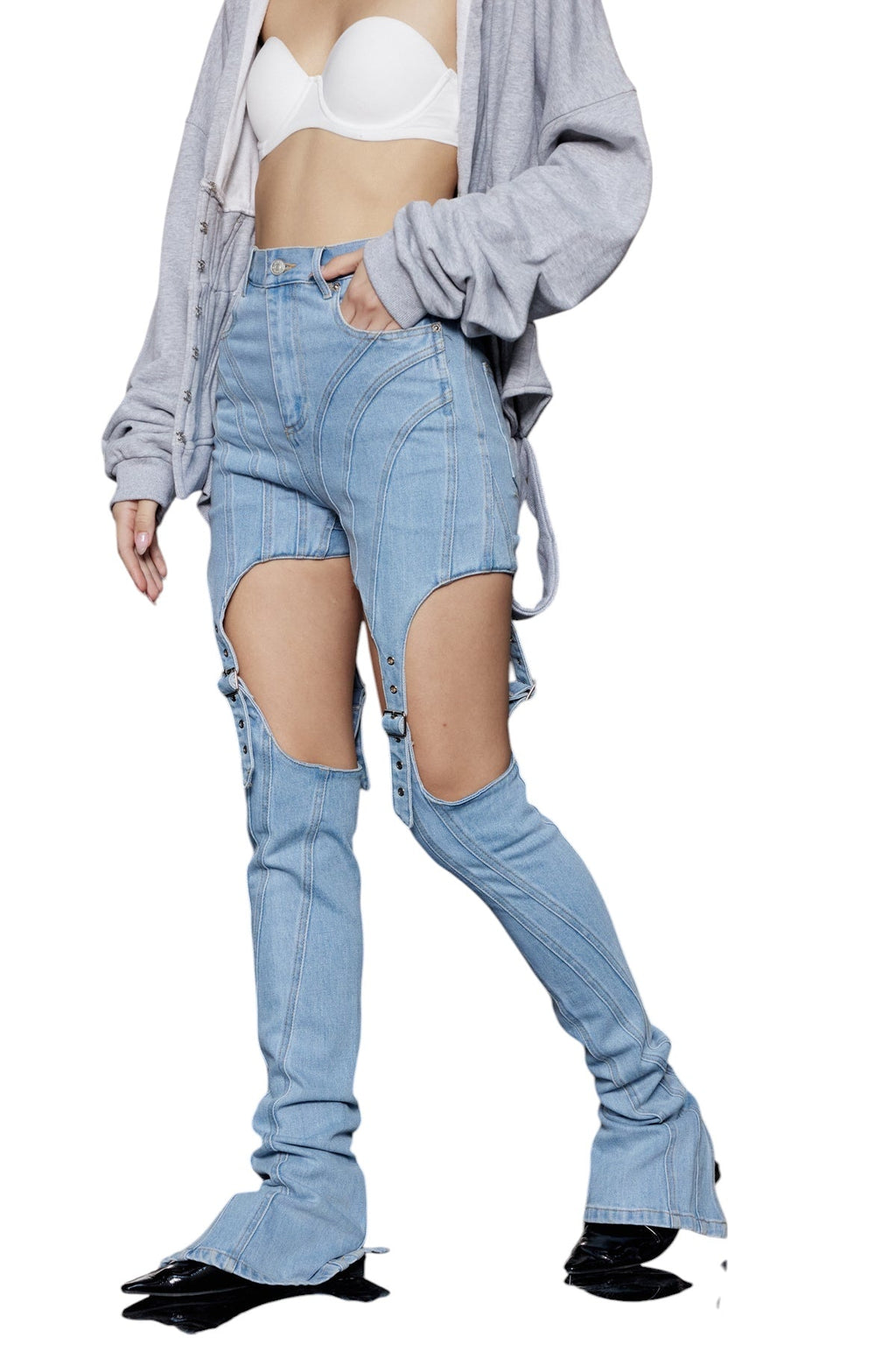 Çizgili Kesik Detaylı Jean