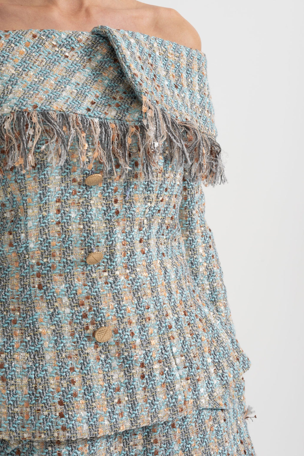 Mavi Kareli Tweed Takım