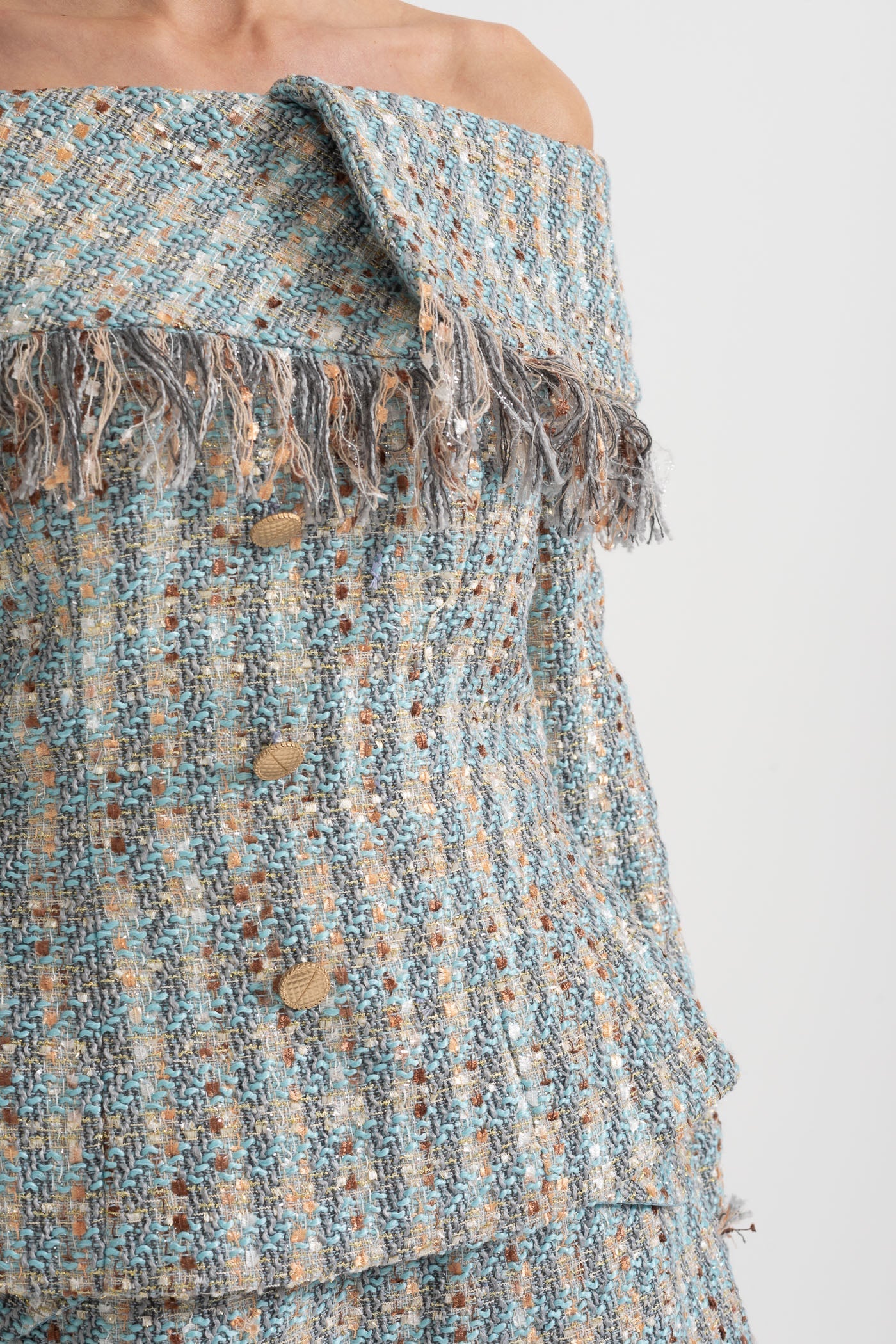 Mavi Kareli Tweed Takım