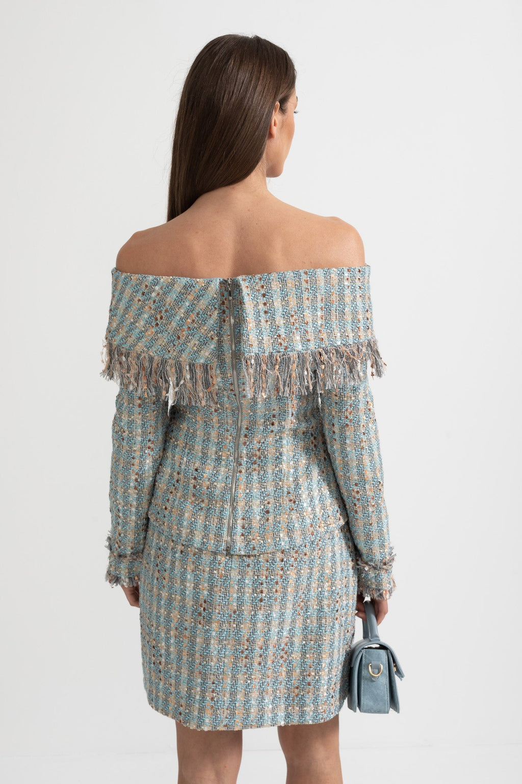 Mavi Kareli Tweed Takım