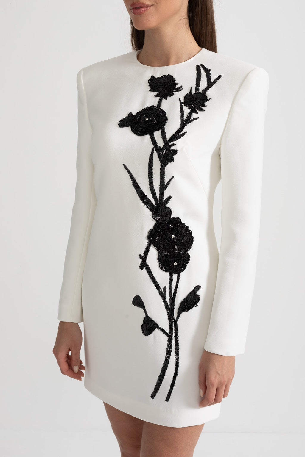 Beyaz Uzun Kollu Mini Elbise