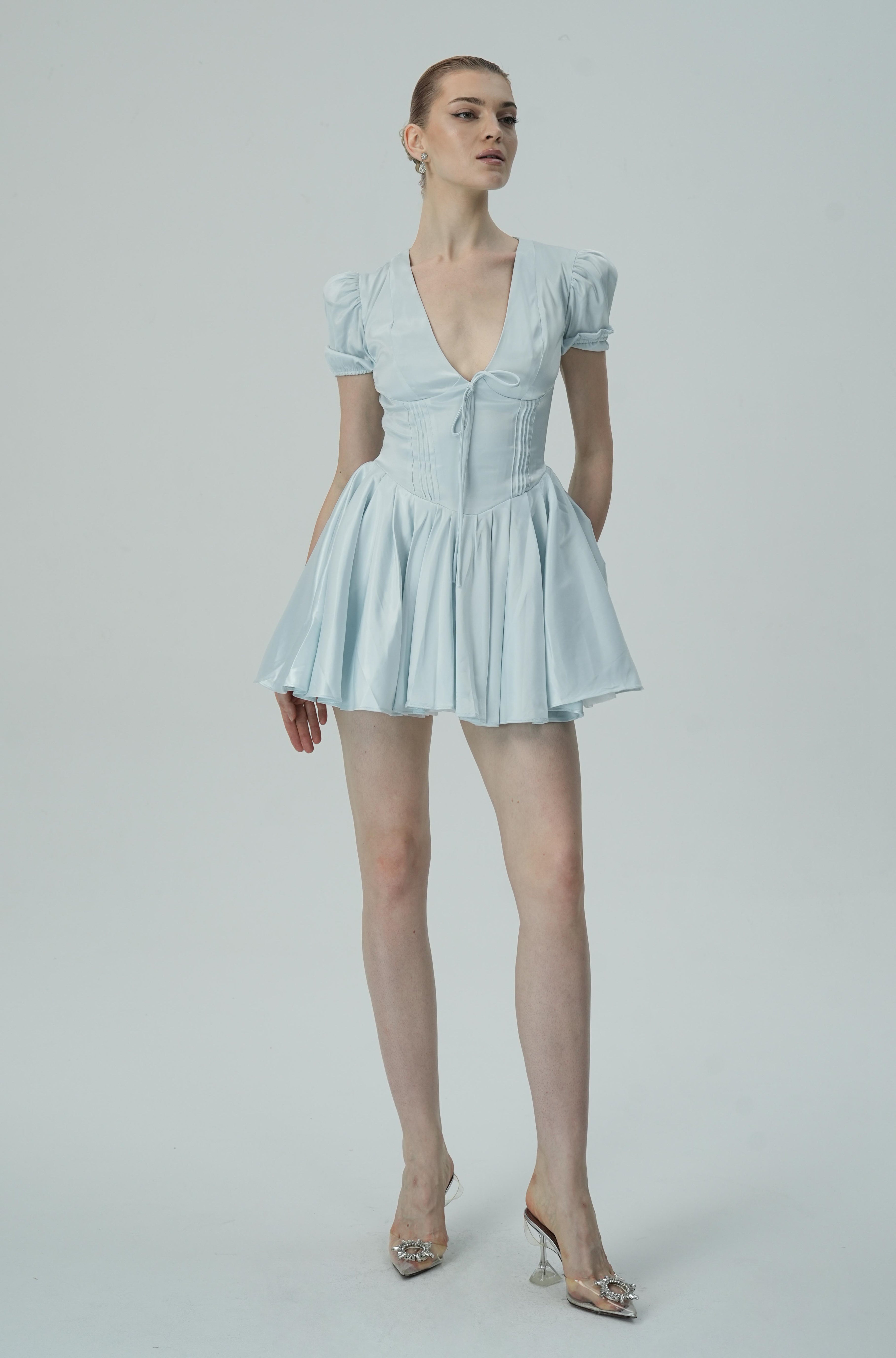 Şık Puf Kollu Mini Elbise