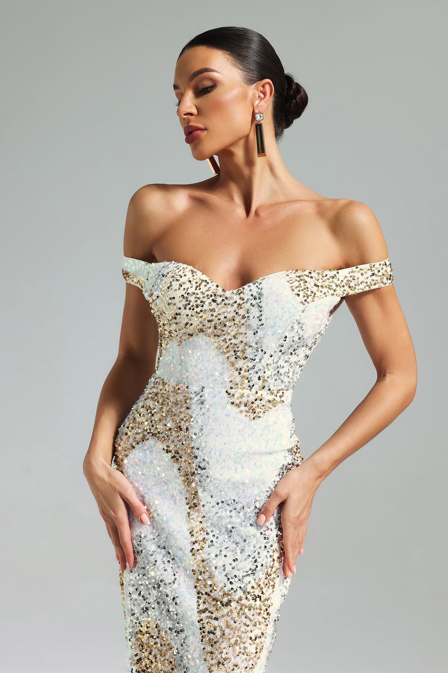 Jellay Payetler Tek Omuz Midi Elbise