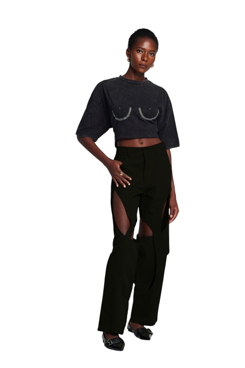 Açık Şeritli Siyah Pantolon