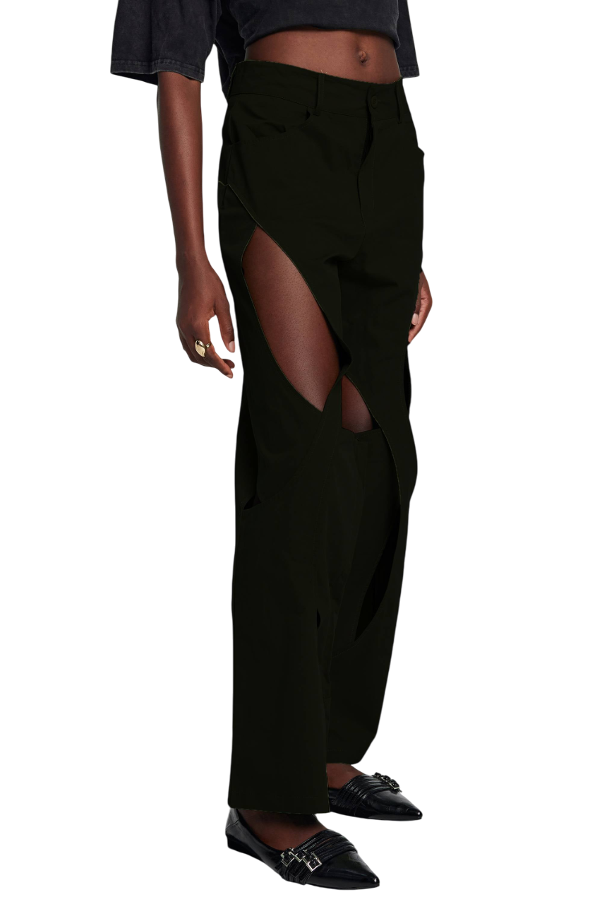 Açık Şeritli Siyah Pantolon