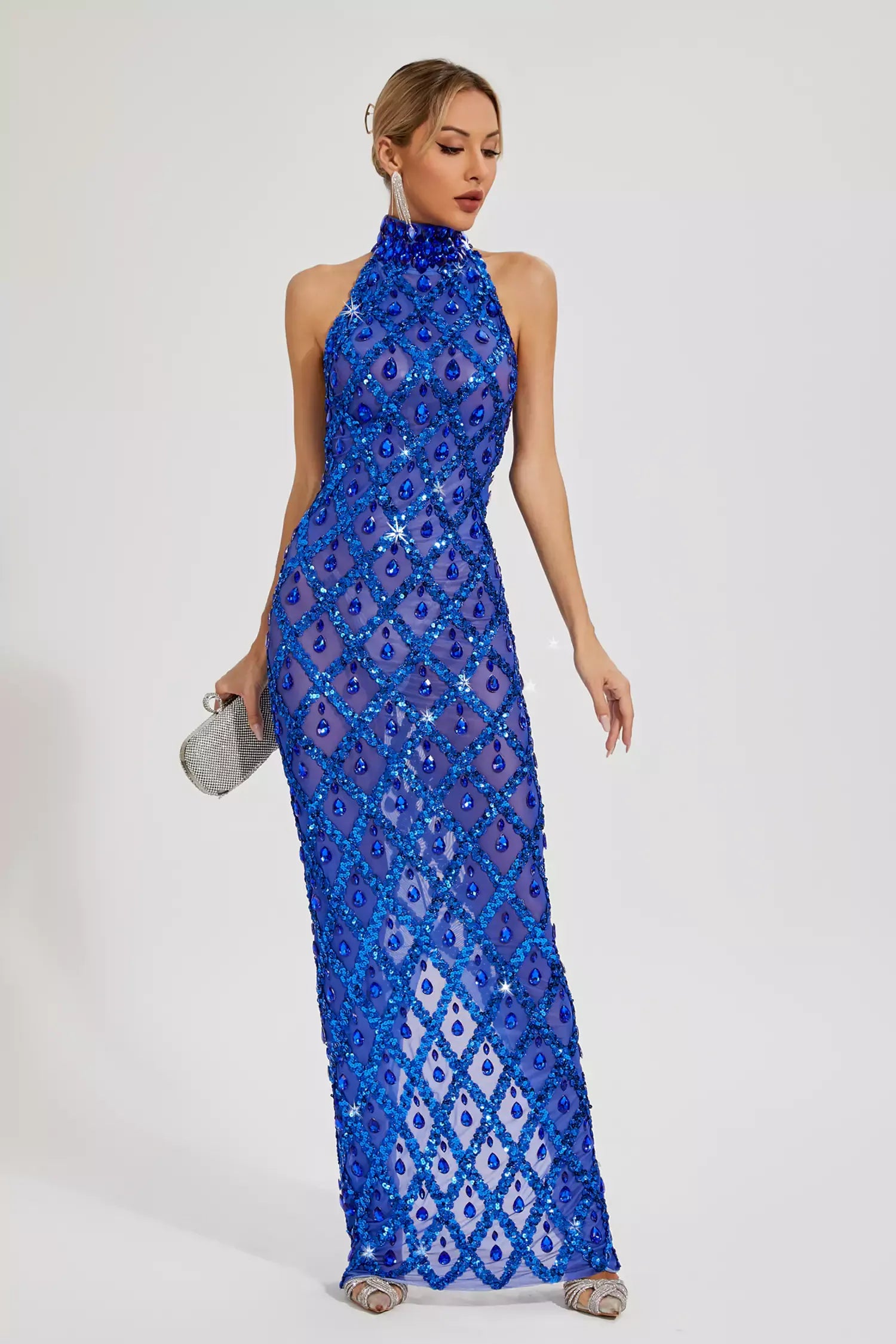 Louise Blue Diamond Maxi Elbise(Astarsız)
