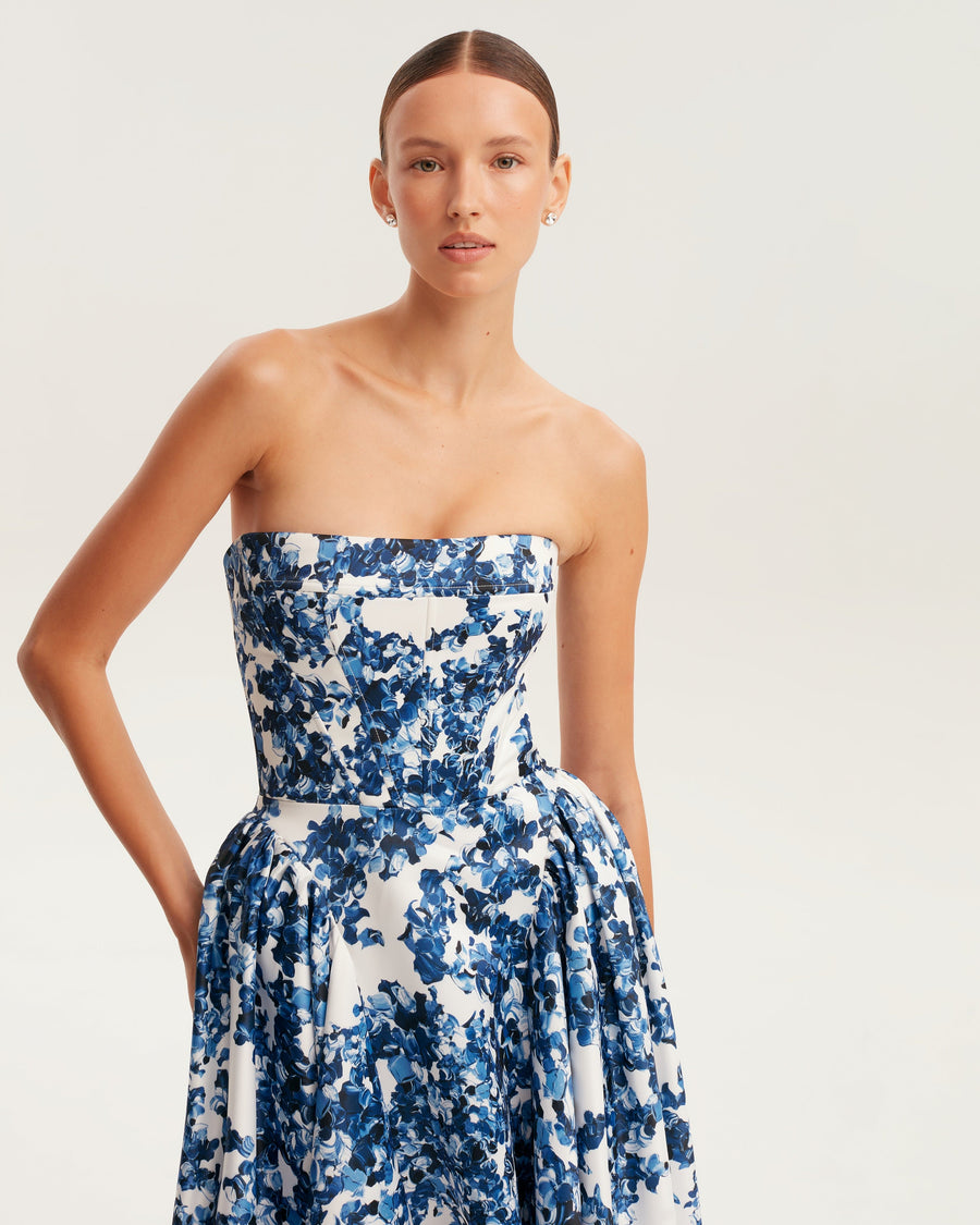 Flora Blossom Strapless Maxi Elbise