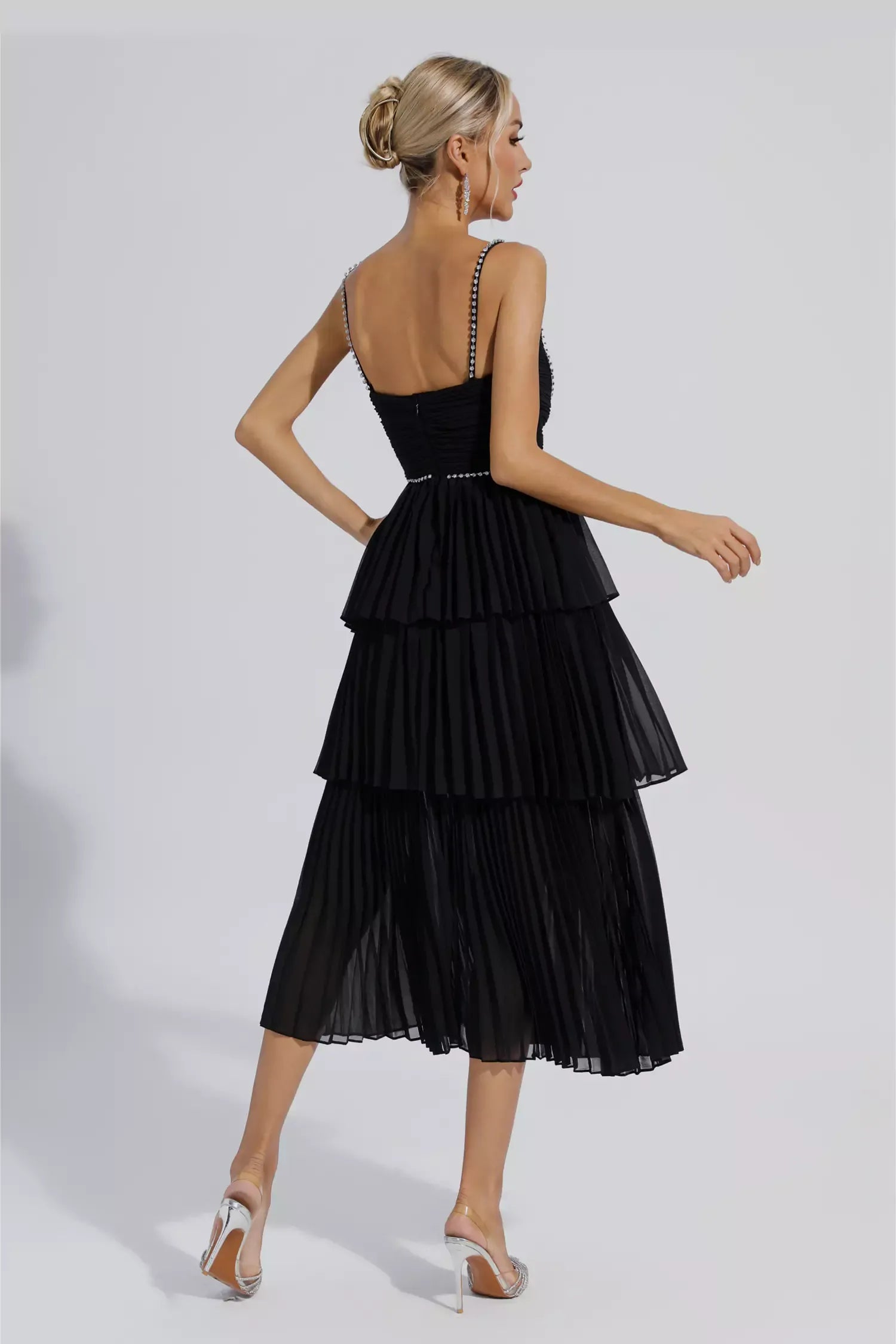 Meredith Siyah Pırlanta Dantelli Uzun Elbise