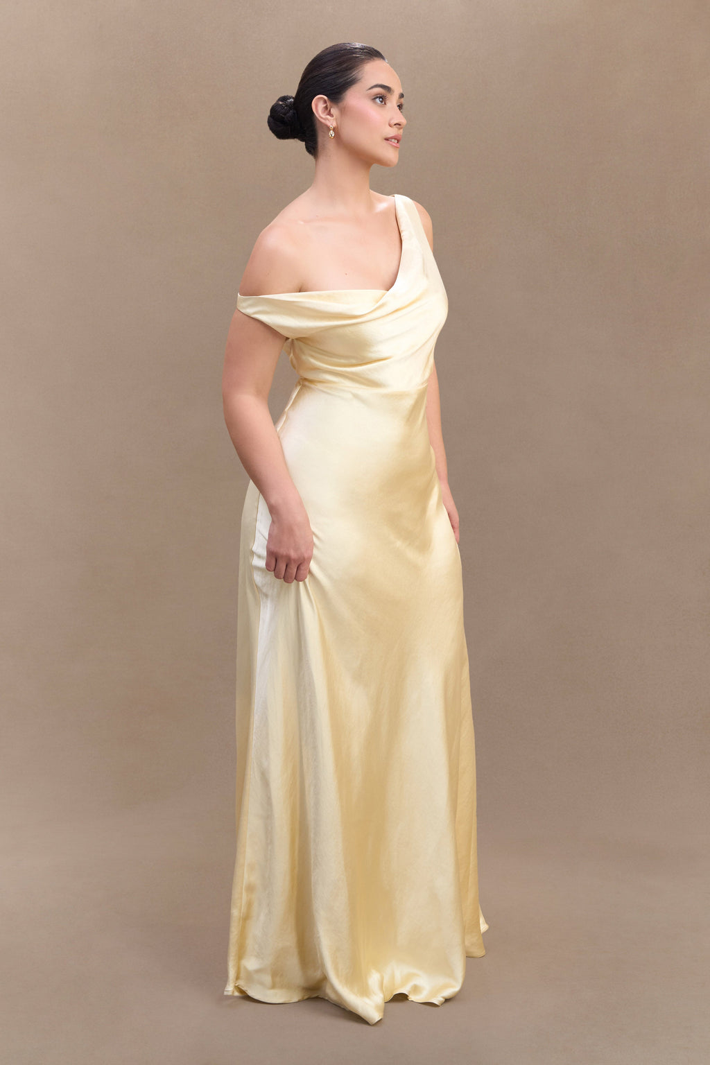 Jacinta Tek Omuz Uzun Elbise - Pastel Limon