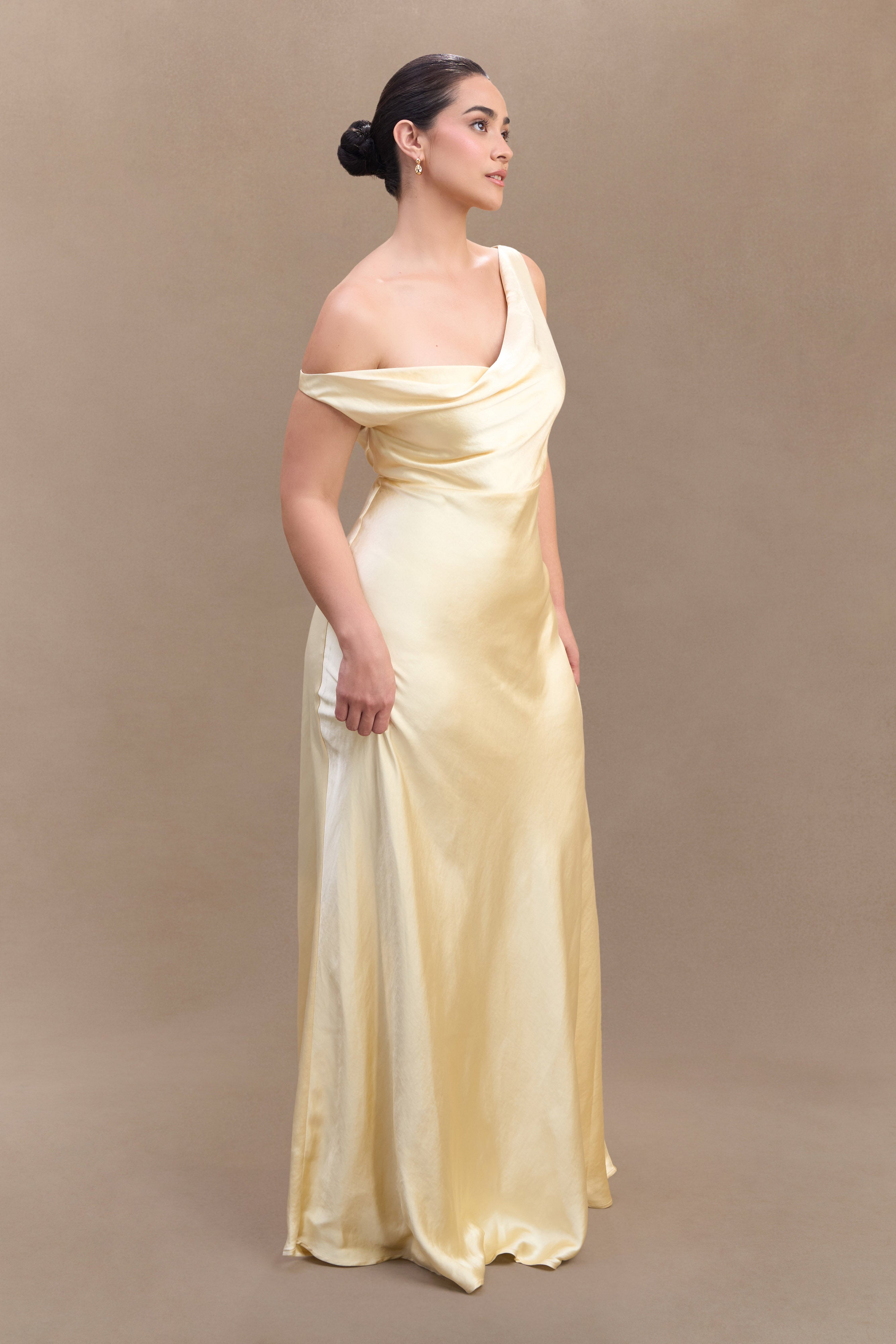 Jacinta Tek Omuz Uzun Elbise - Pastel Limon