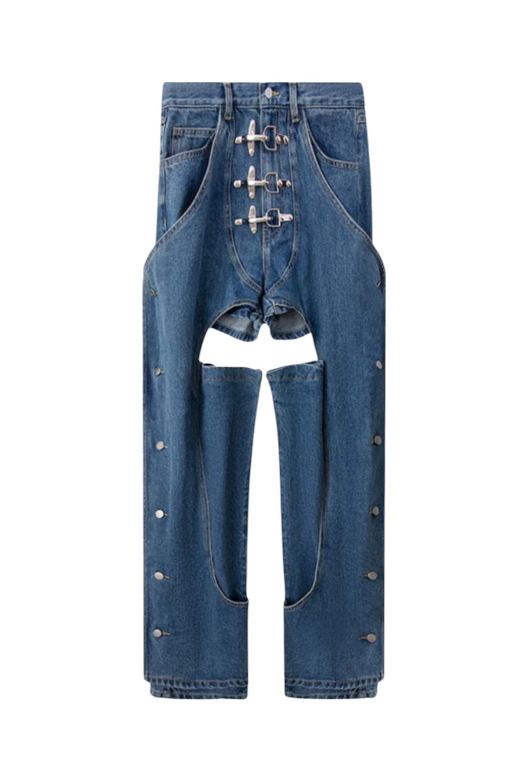 Kesik Detaylı Parçalı Düğmeli Jean