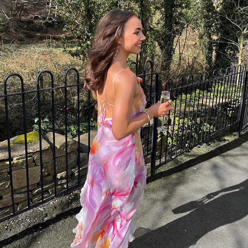 Nylah | Çiçekli Volanlı Maxi Elbise