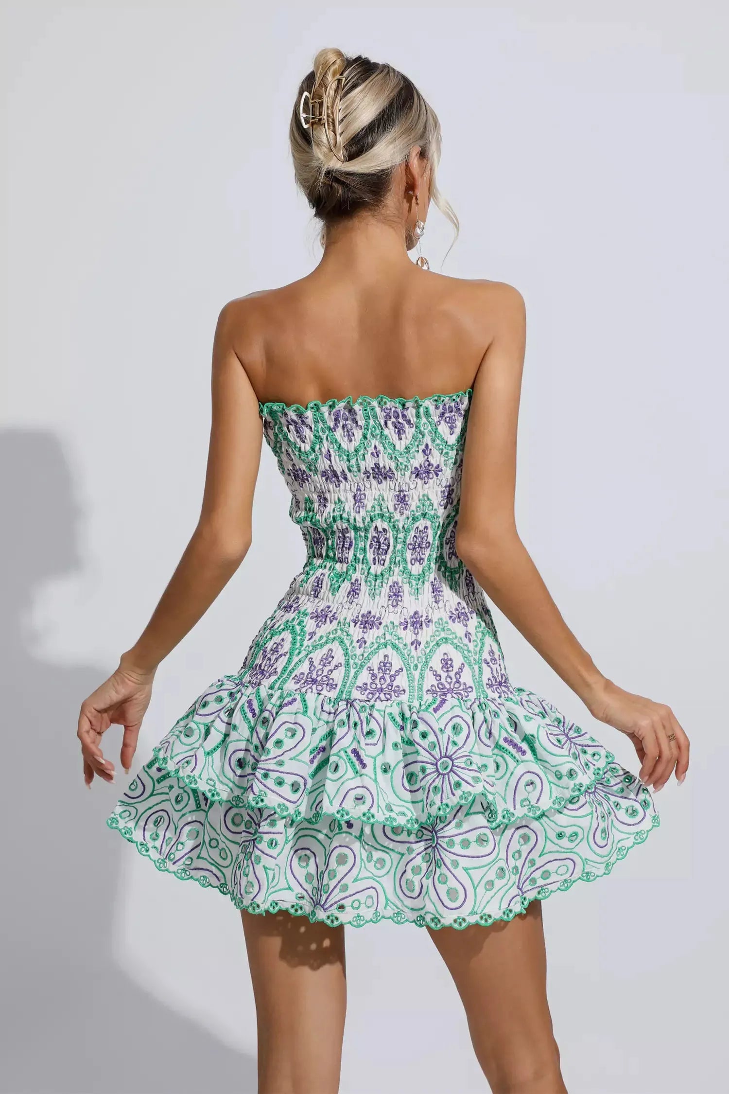 Biberiye Yeşili Volanlı Mini Elbise