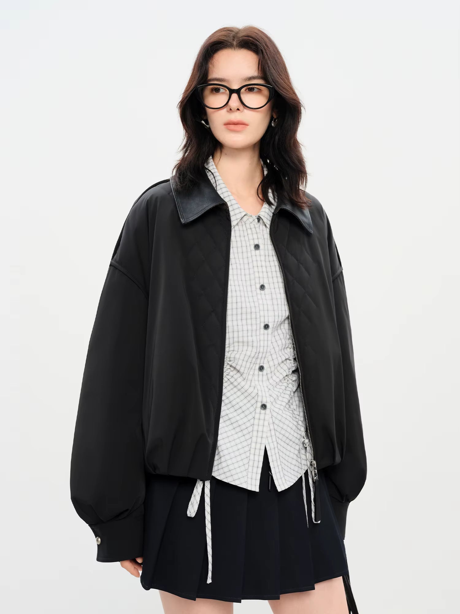 Ekose Panelli Kısa Ceket