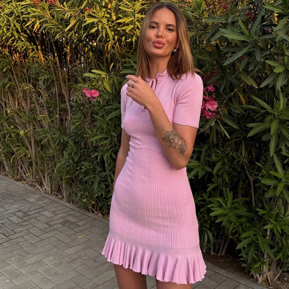 Pileli Mini Triko Elbise