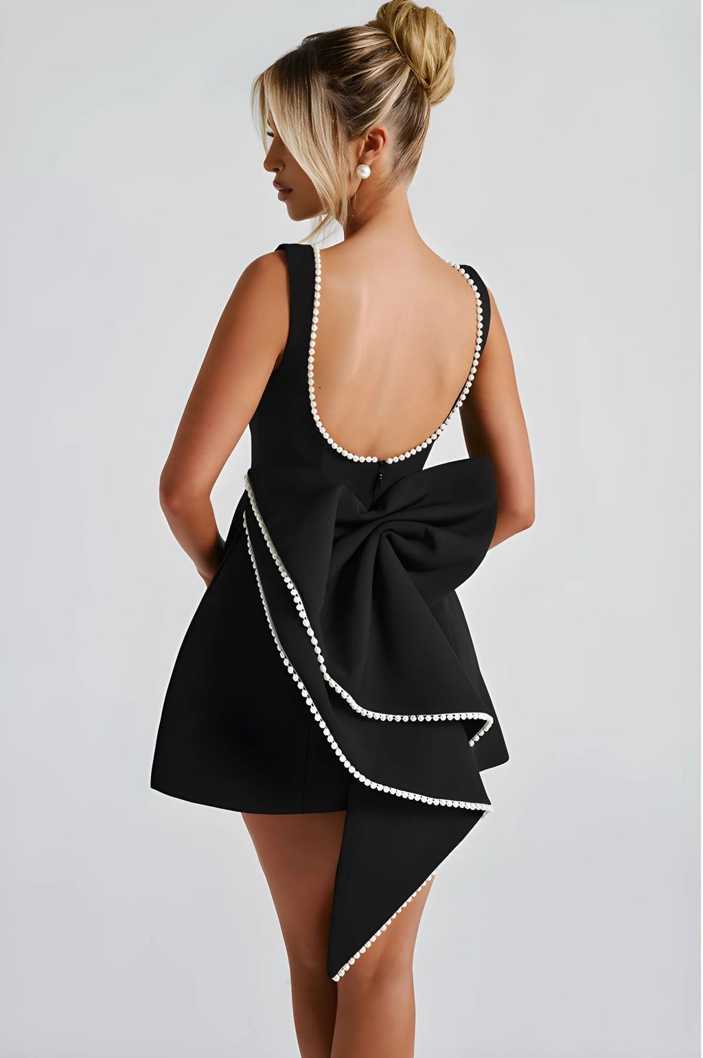 Pearl Bow Mini Elbise