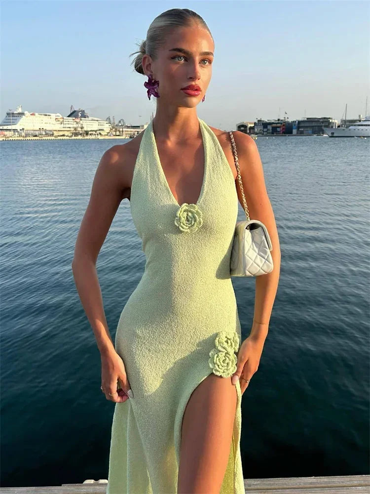 Barbara Halter Çiçek Aplike Örgü Uzun Elbise