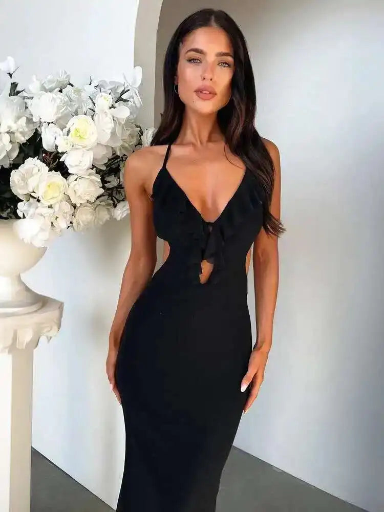 Askılı Yırtmaçlı Elbise