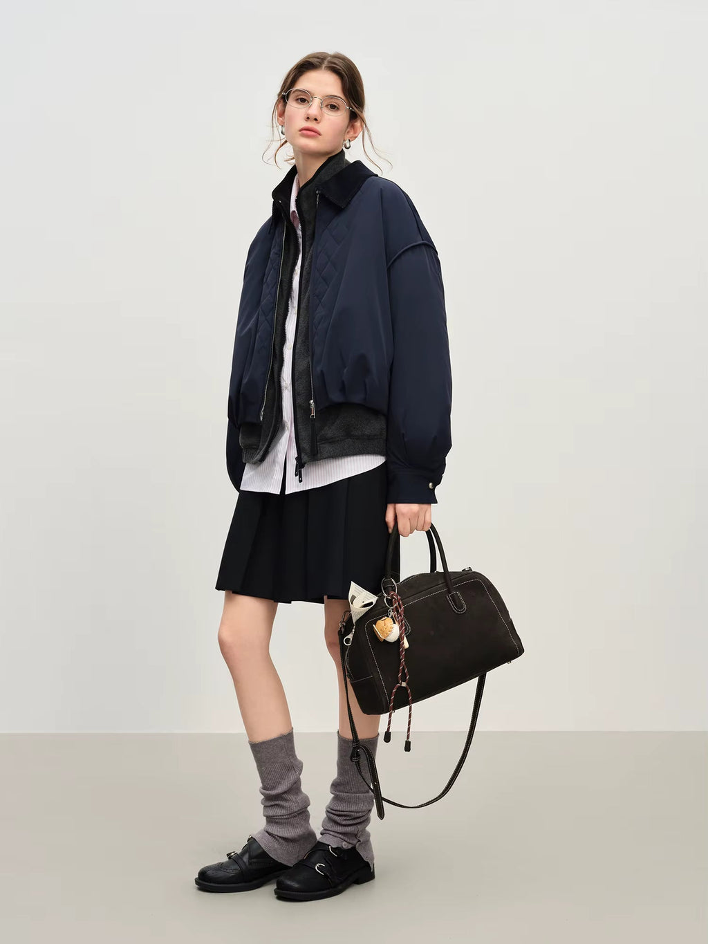 Ekose Panelli Kısa Ceket