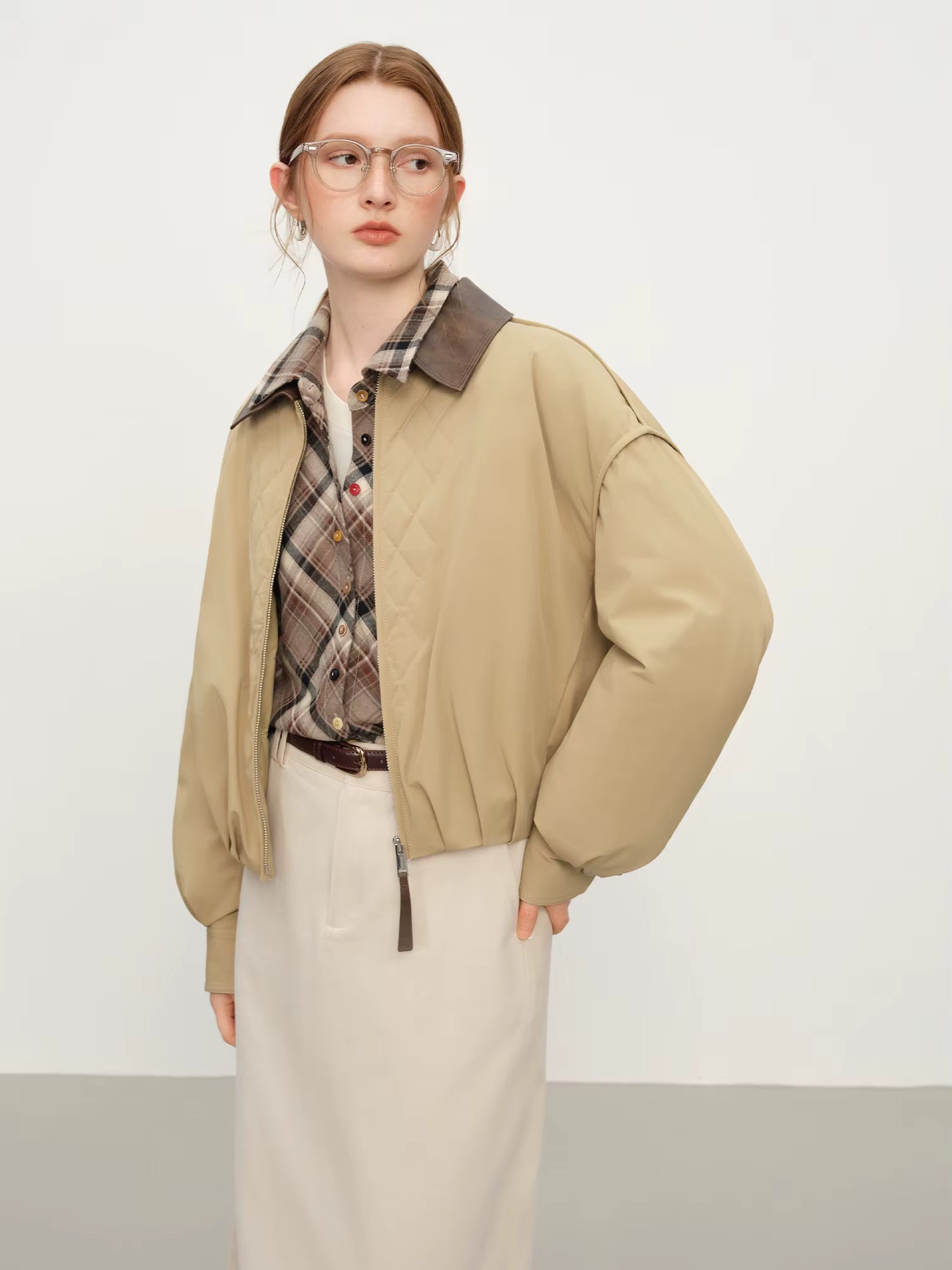 Ekose Panelli Kısa Ceket