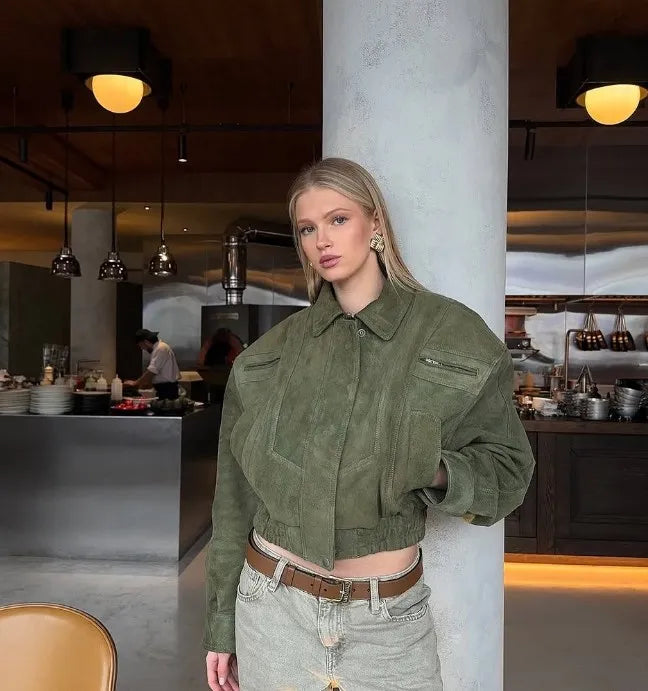 Cropped Süet Görünümlü Ceket