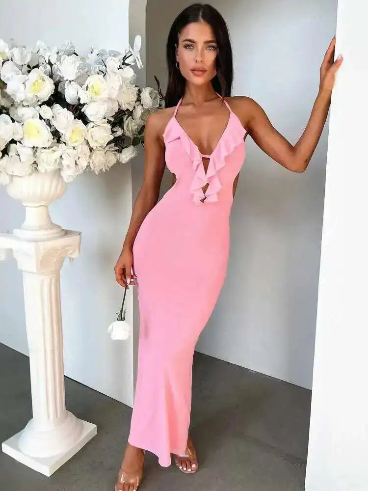 Askılı Yırtmaçlı Elbise